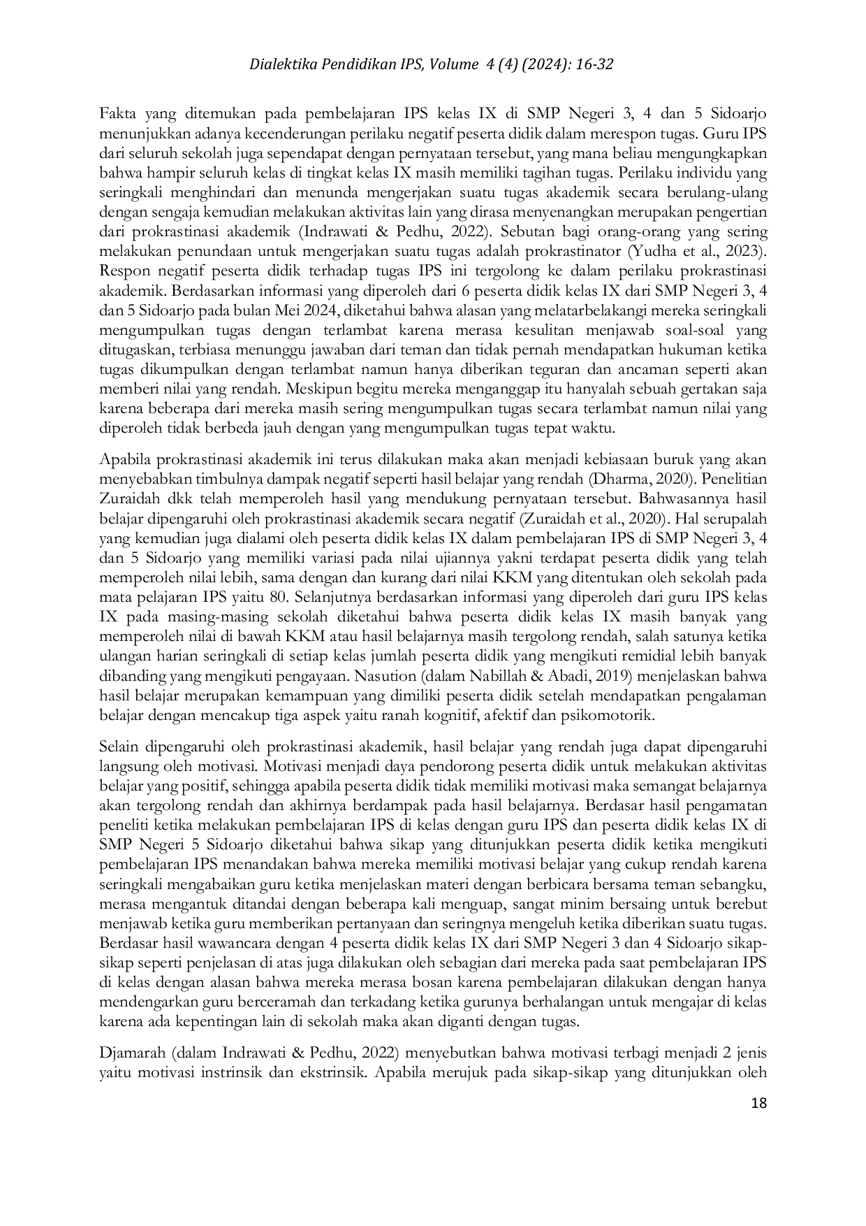 JURIS Pengaruh Motivasi Ekstrinsik dan Prokrastinasi Akademik Terhadap Hasil Belajar Peserta Didik Kelas IX dalam Pembelajaran IPS di SMP Negeri Kecamatan Sidoarjo