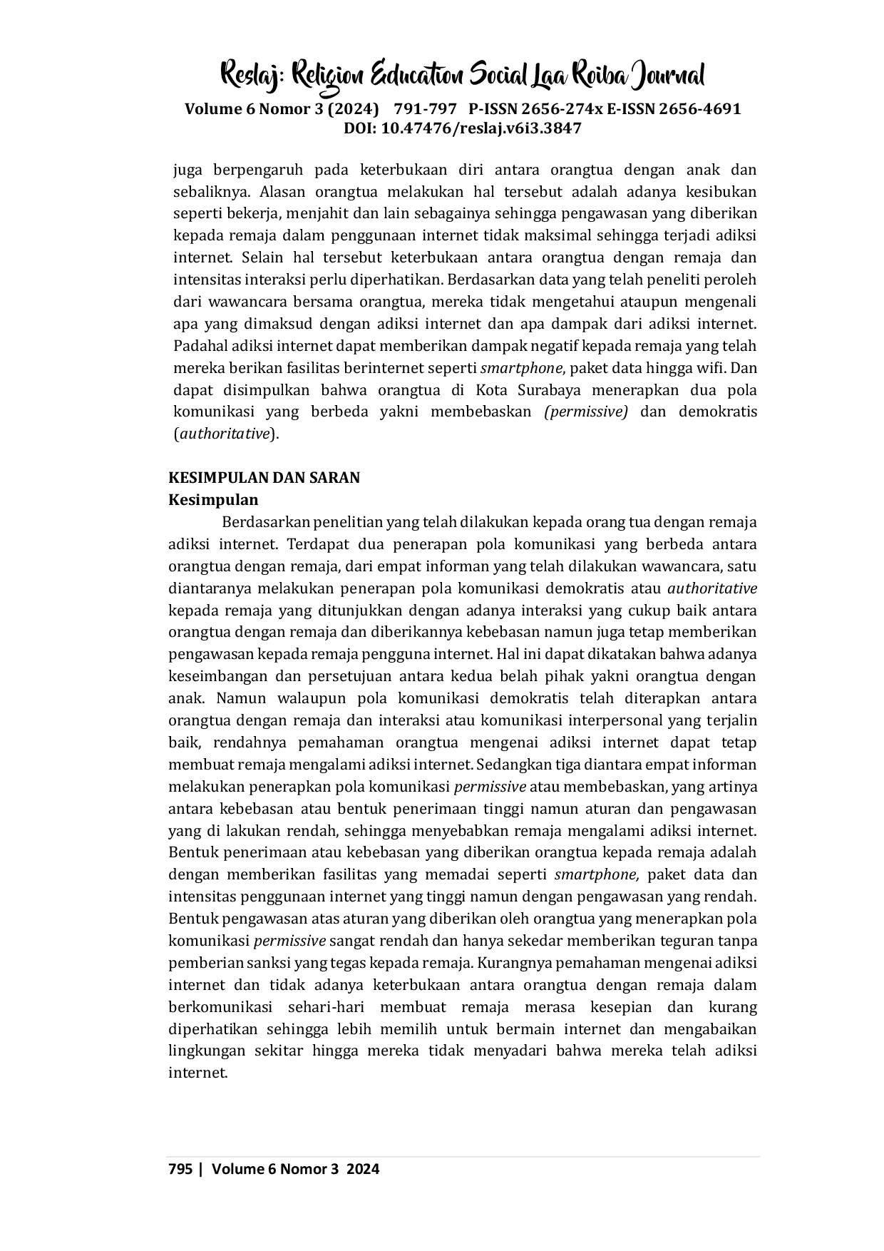 JURIS Pola Komunikasi Orangtua dengan Remaja Adiksi Internet