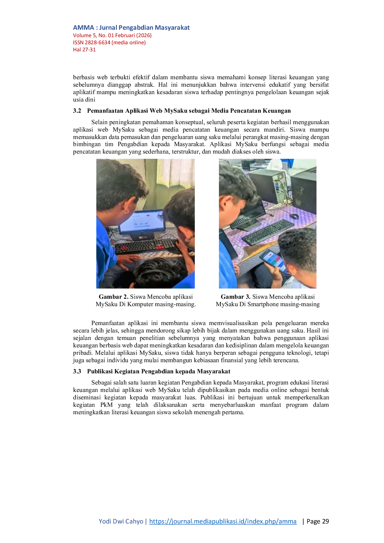 JURIS Implementasi Aplikasi Web MySaku Dalam Meningkatkan Literasi Keuangan Siswa SMP Utama YPPG