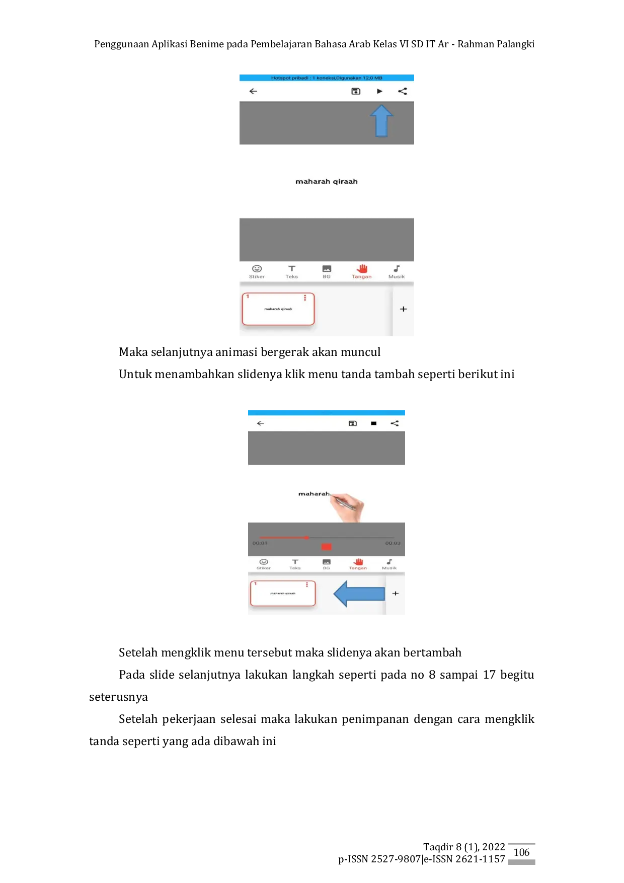 JURIS Penggunaan Aplikasi Benime pada Pembelajaran Bahasa Arab Kelas VI SD IT Ar Rahman Palangki