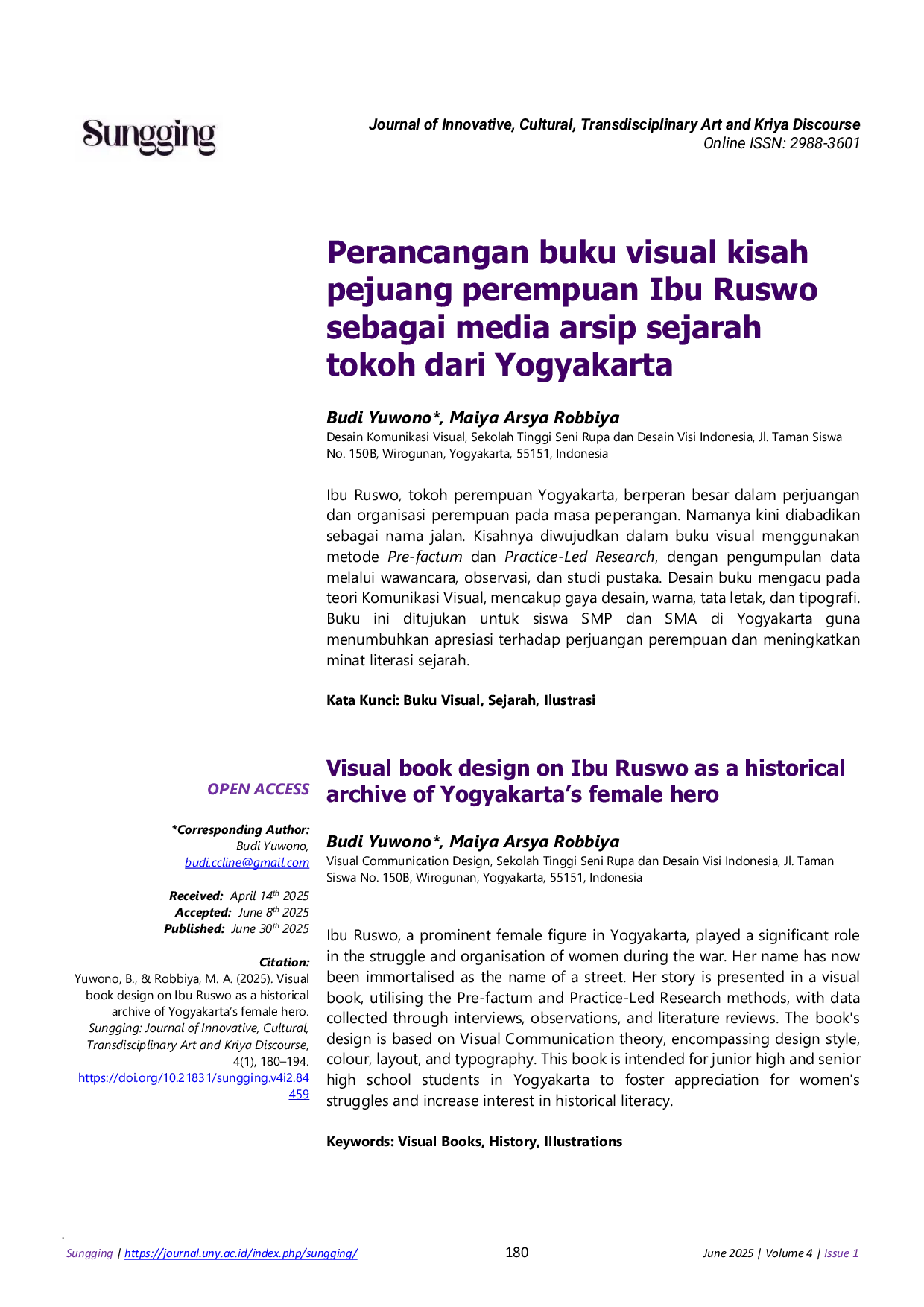 JURIS Visual book design on Ibu Ruswo as a historical archive of Yogyakarta s female hero Perancangan buku visual kisah pejuang perempuan Ibu Ruswo sebagai media arsip sejarah tokoh dari Yogyakarta