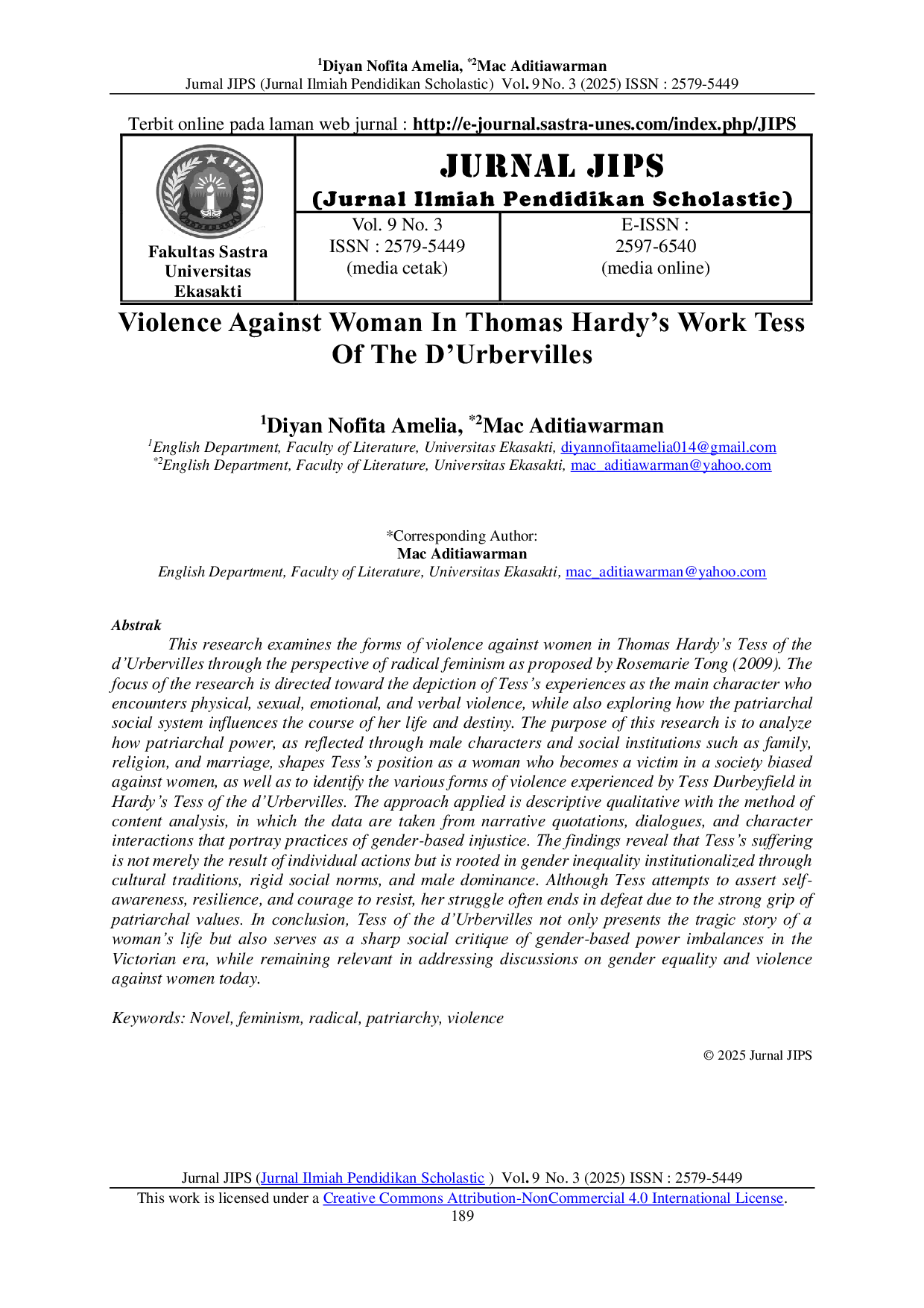 JURIS Violence Against Woman In Thomas Hardy s Work Tess Of The D Urbervilles