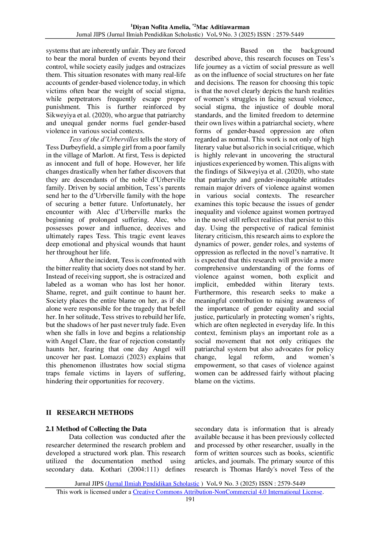 JURIS Violence Against Woman In Thomas Hardy s Work Tess Of The D Urbervilles