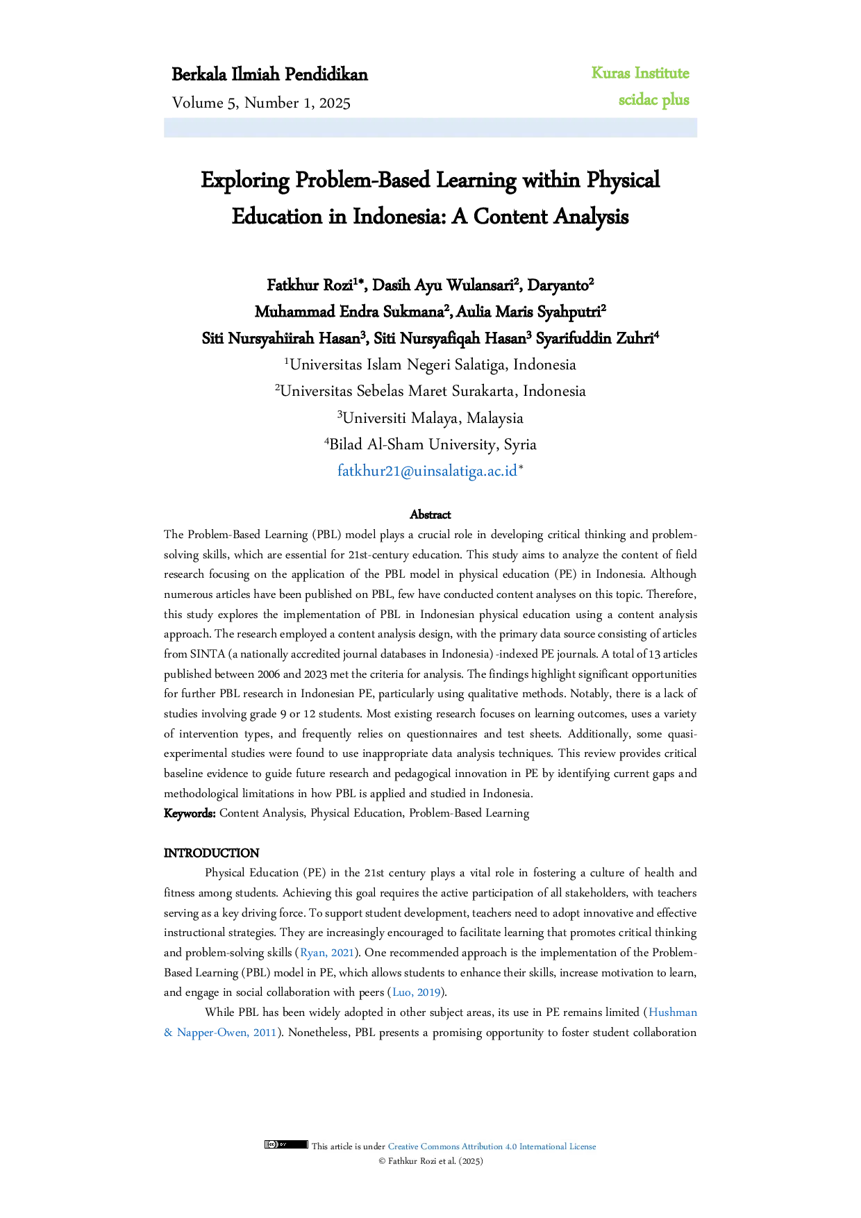 JURIS Exploring Problem Based Learning within Physical Education in Indonesia A Content Analysis