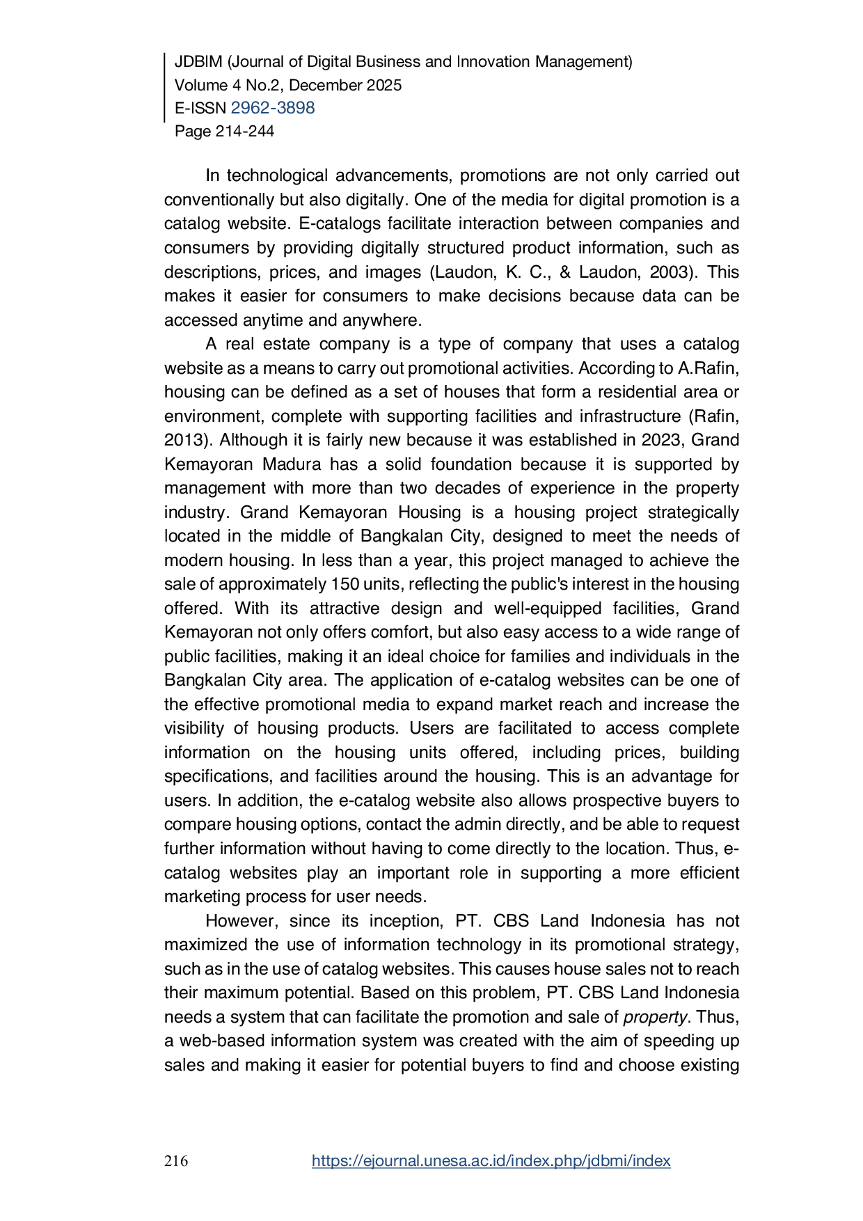 JURIS Redesign of Residential Catalogue Websites with a Personal Extreme Programming Approach to Improve User Experience Satisfaction Case Study PT CBS Land Indonesia