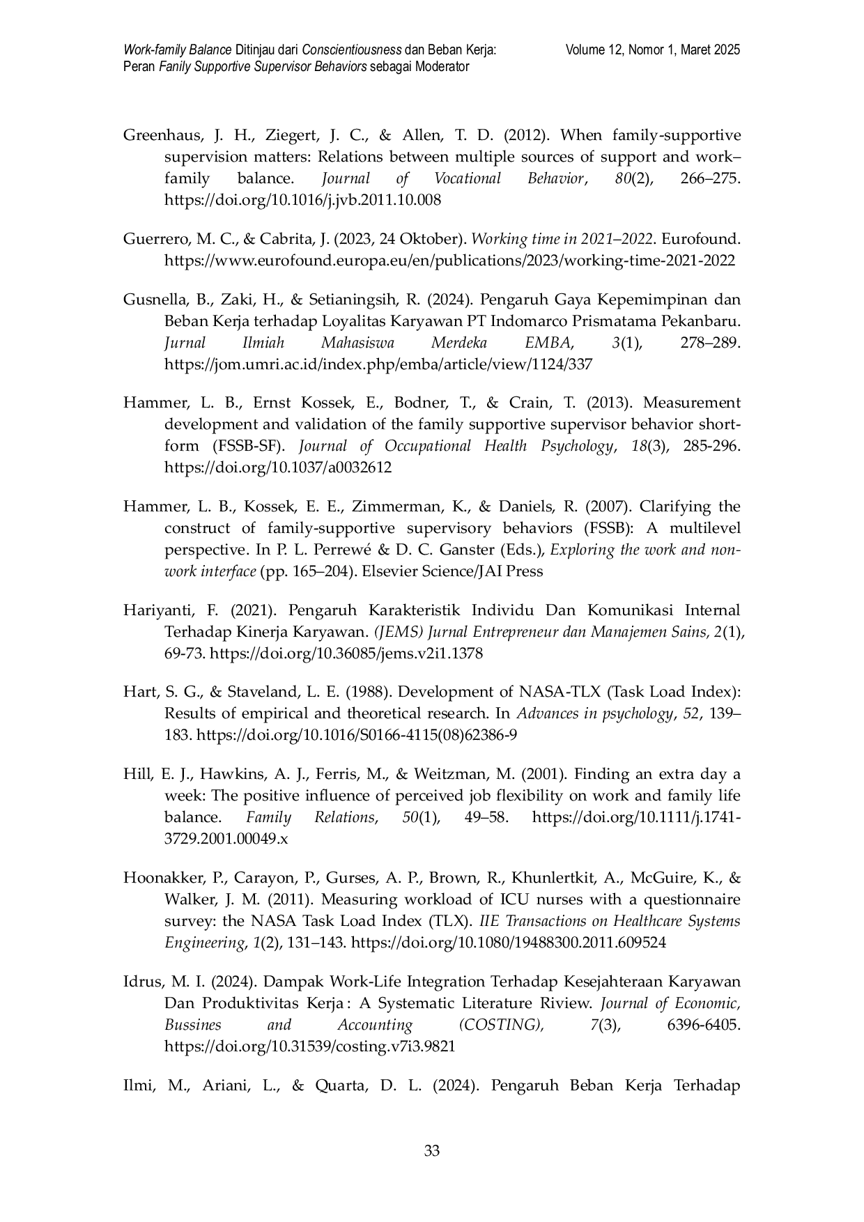 JURIS Work Family Balance Ditinjau dari Conscientiousness dan Beban Kerja Peran Family Supportive Supervisor Behaviors sebagai Moderator
