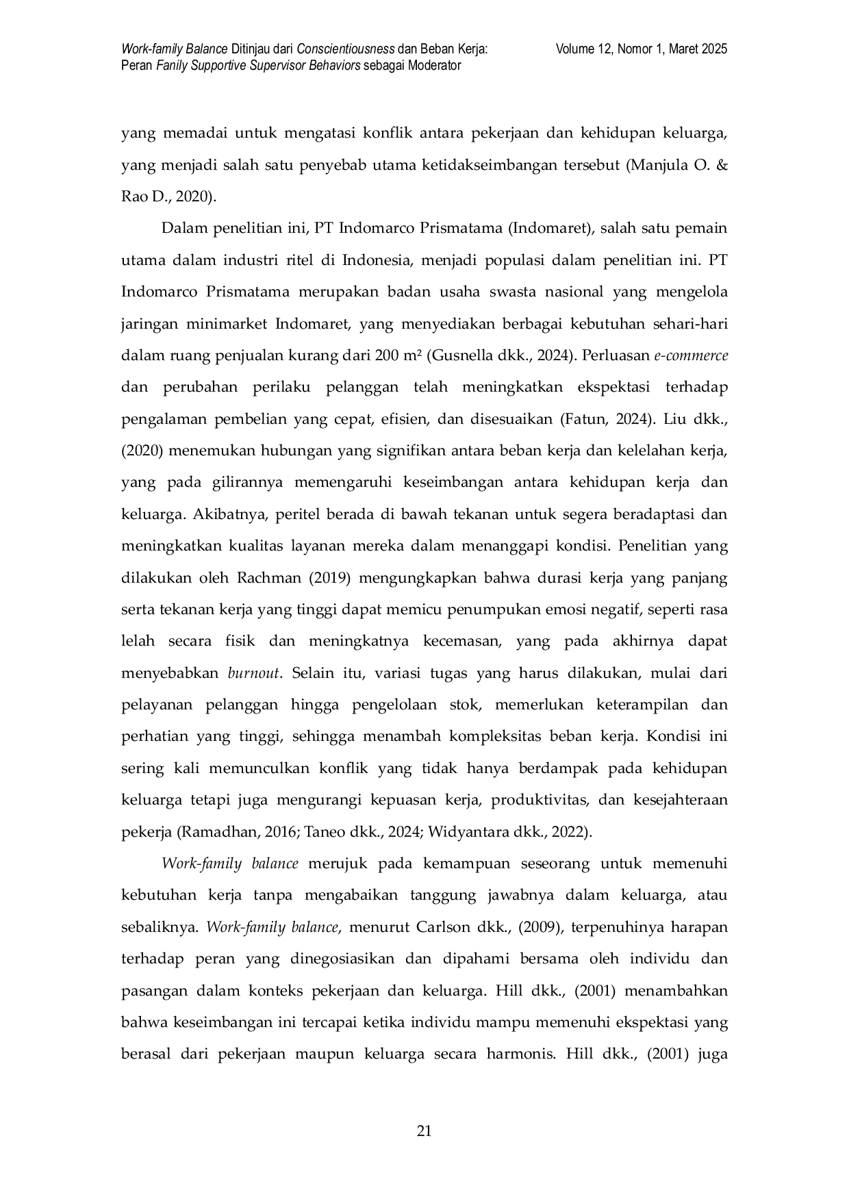 JURIS Work Family Balance Ditinjau dari Conscientiousness dan Beban Kerja Peran Family Supportive Supervisor Behaviors sebagai Moderator
