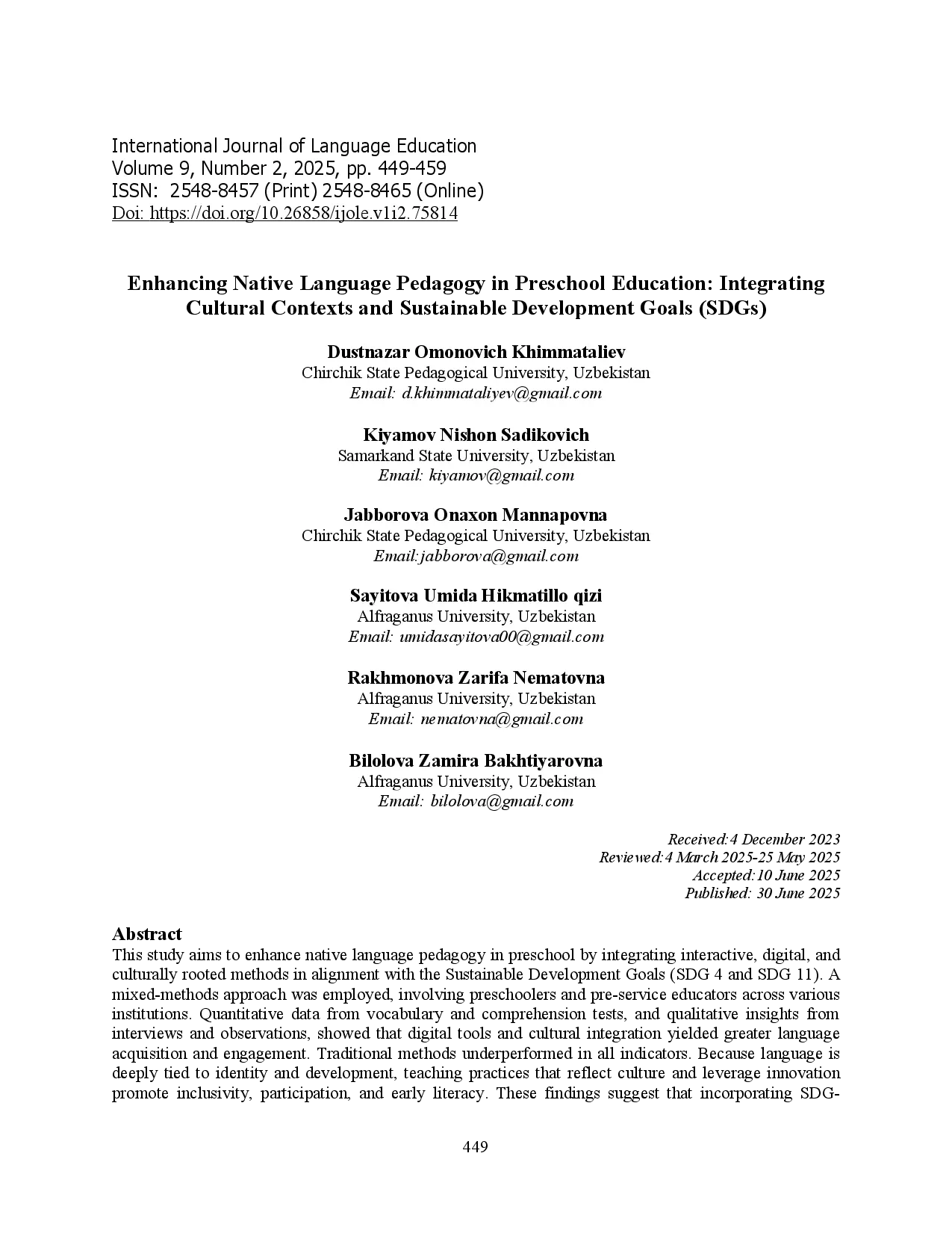 juris Enhancing Native Language Pedagogy in Preschool Education Integrating Cultural Contexts and Sustainable Development Goals SDGs