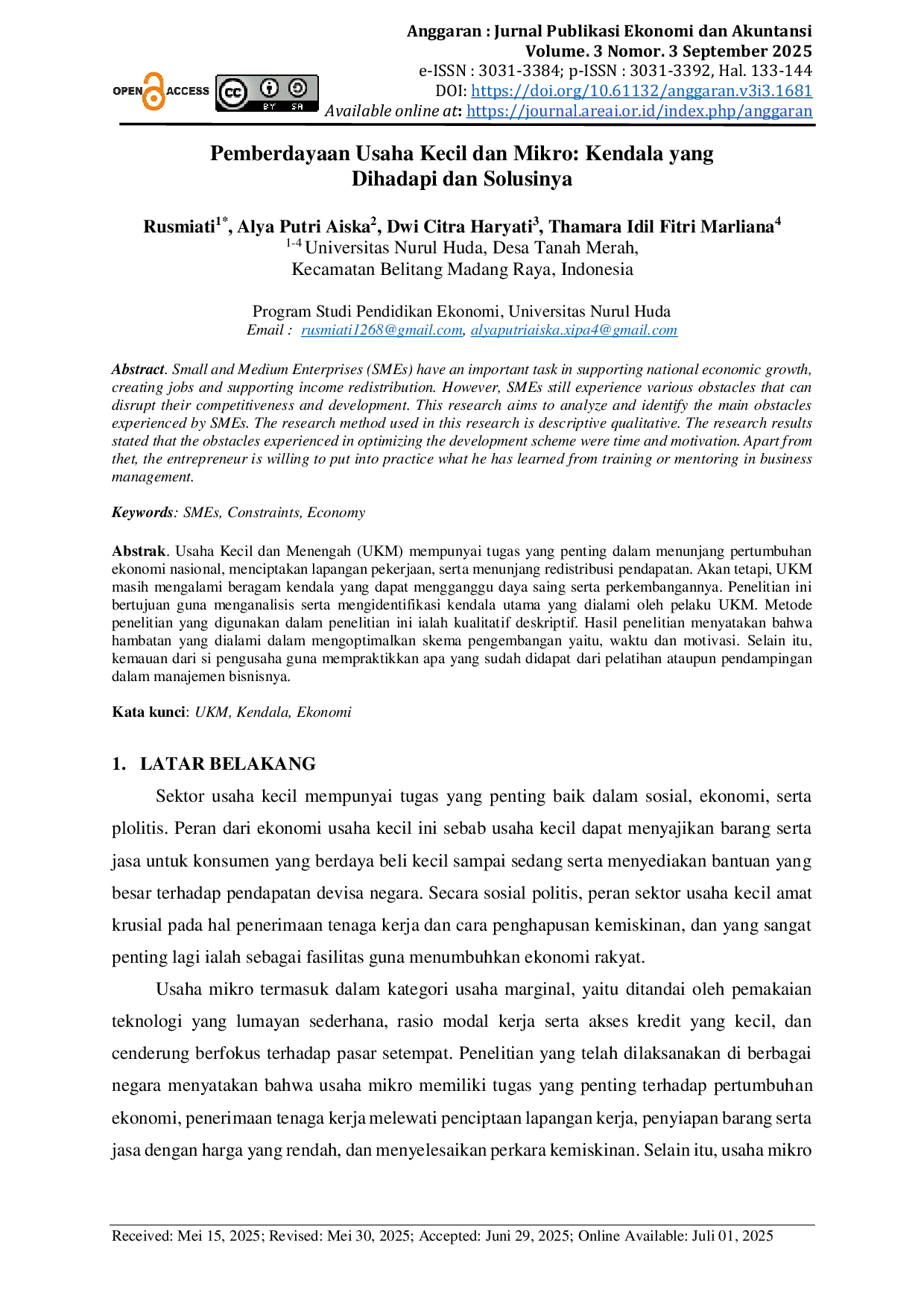 JURIS Pemberdayaan Usaha Kecil dan Mikro Kendala yang Dihadapi dan Solusinya