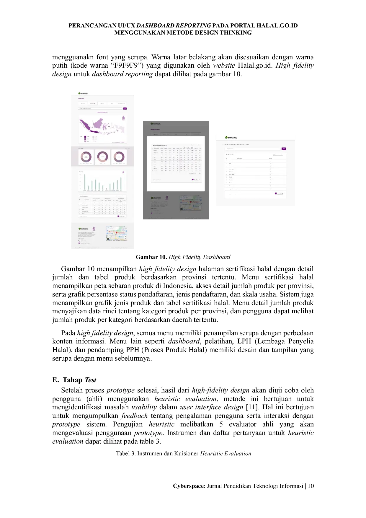 JURIS Perancangan UI UX Dashboard Reporting pada Portal Halal go Menggunakan Metode Design Thinking