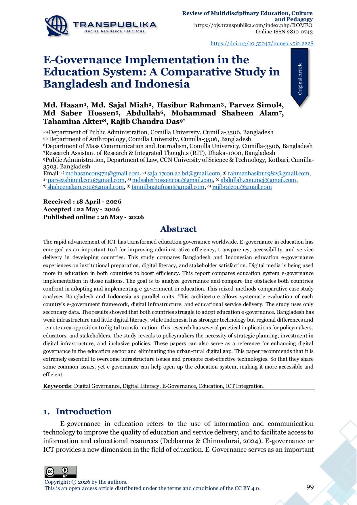 JURIS E Governance Implementation in the Education System A Comparative Study in Bangladesh and Indonesia