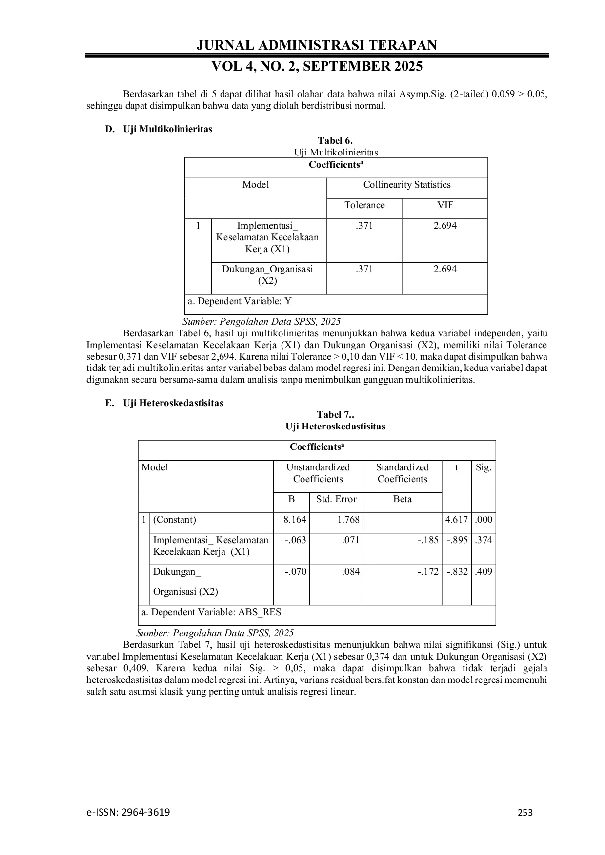 JURIS Pengaruh Implementasi Keselamatan Kecelakaan Kerja K3 dan Dukungan Organisasi Terhadap Kinerja Karyawan di Hotel Tirta Sanita Resort