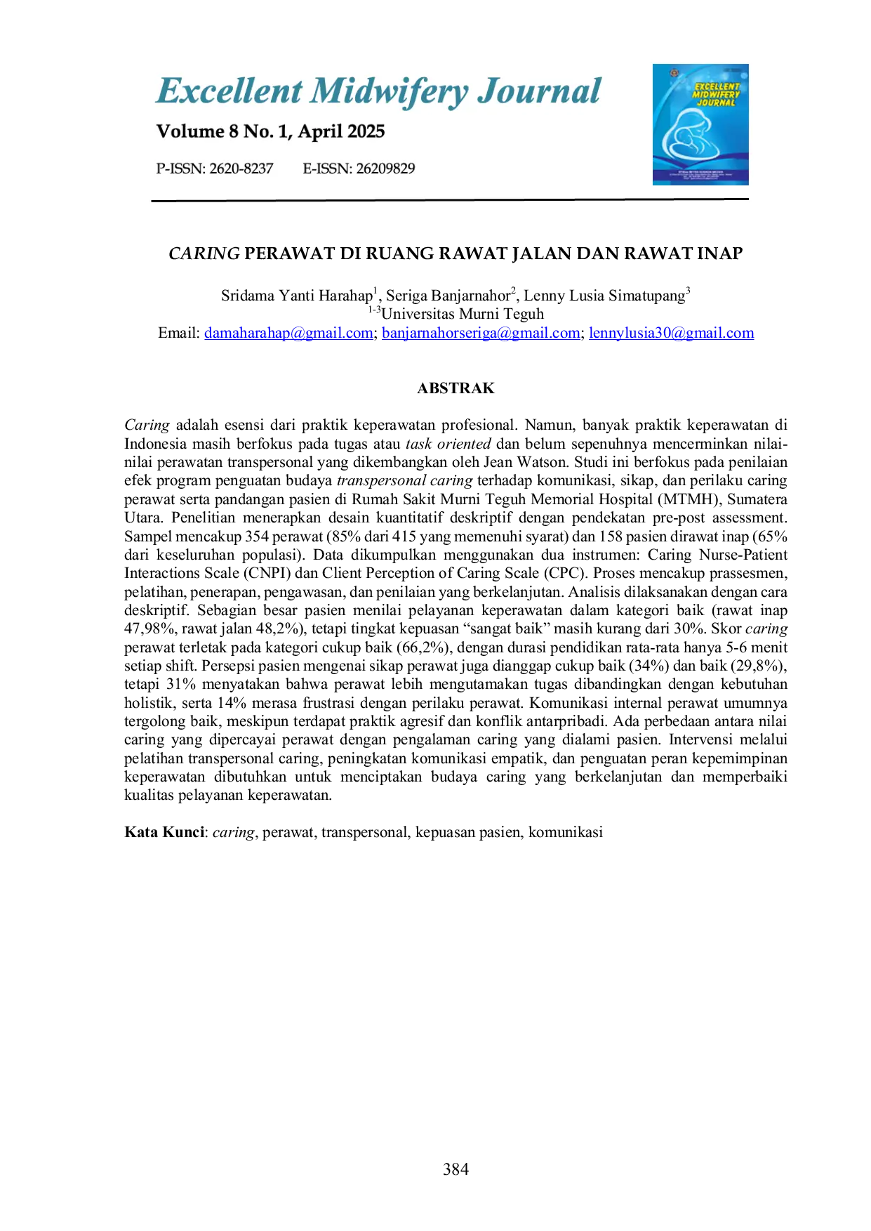 JURIS Caring Perawat di Ruang Rawat Jalan dan Rawat Inap