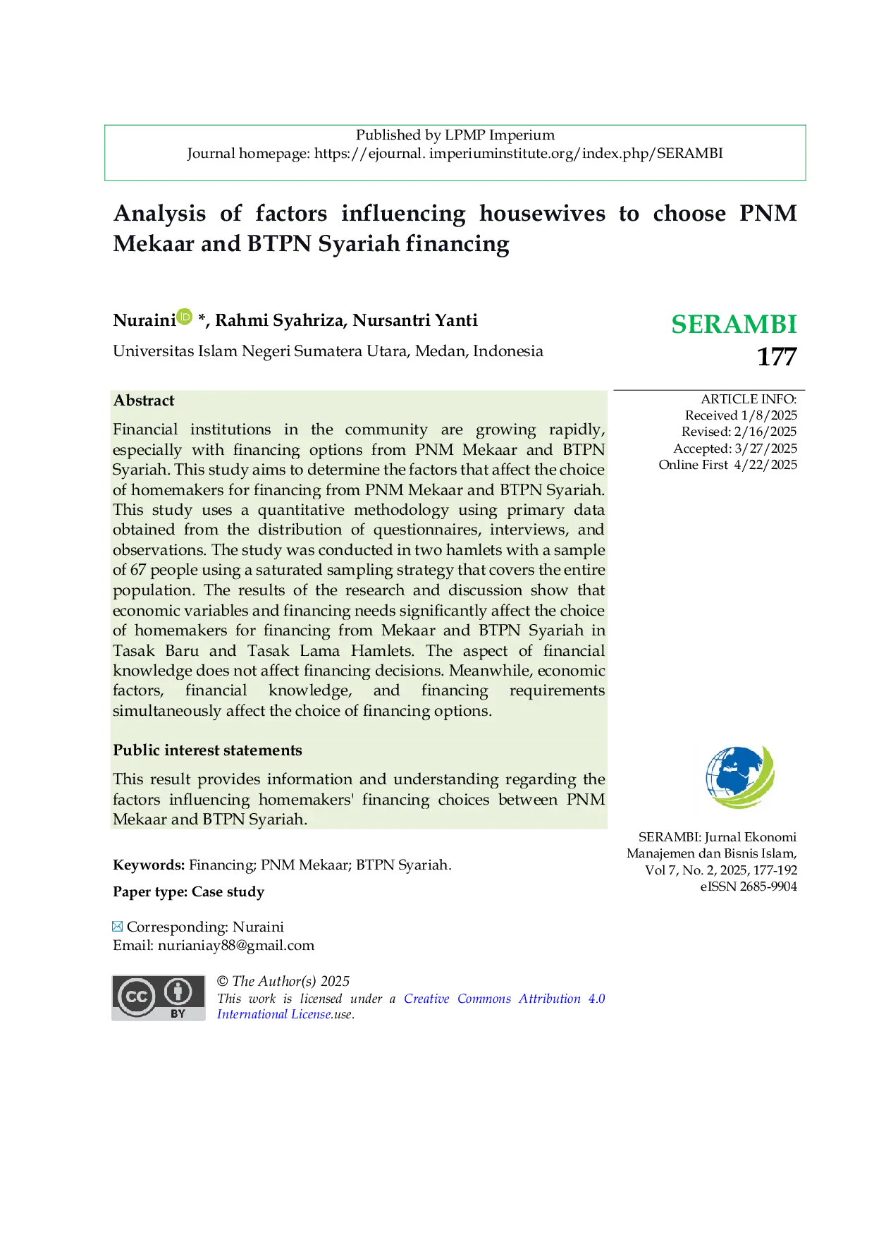 JURIS Analysis of factors influencing housewives to choose PNM Mekaar and BTPN Syariah financing