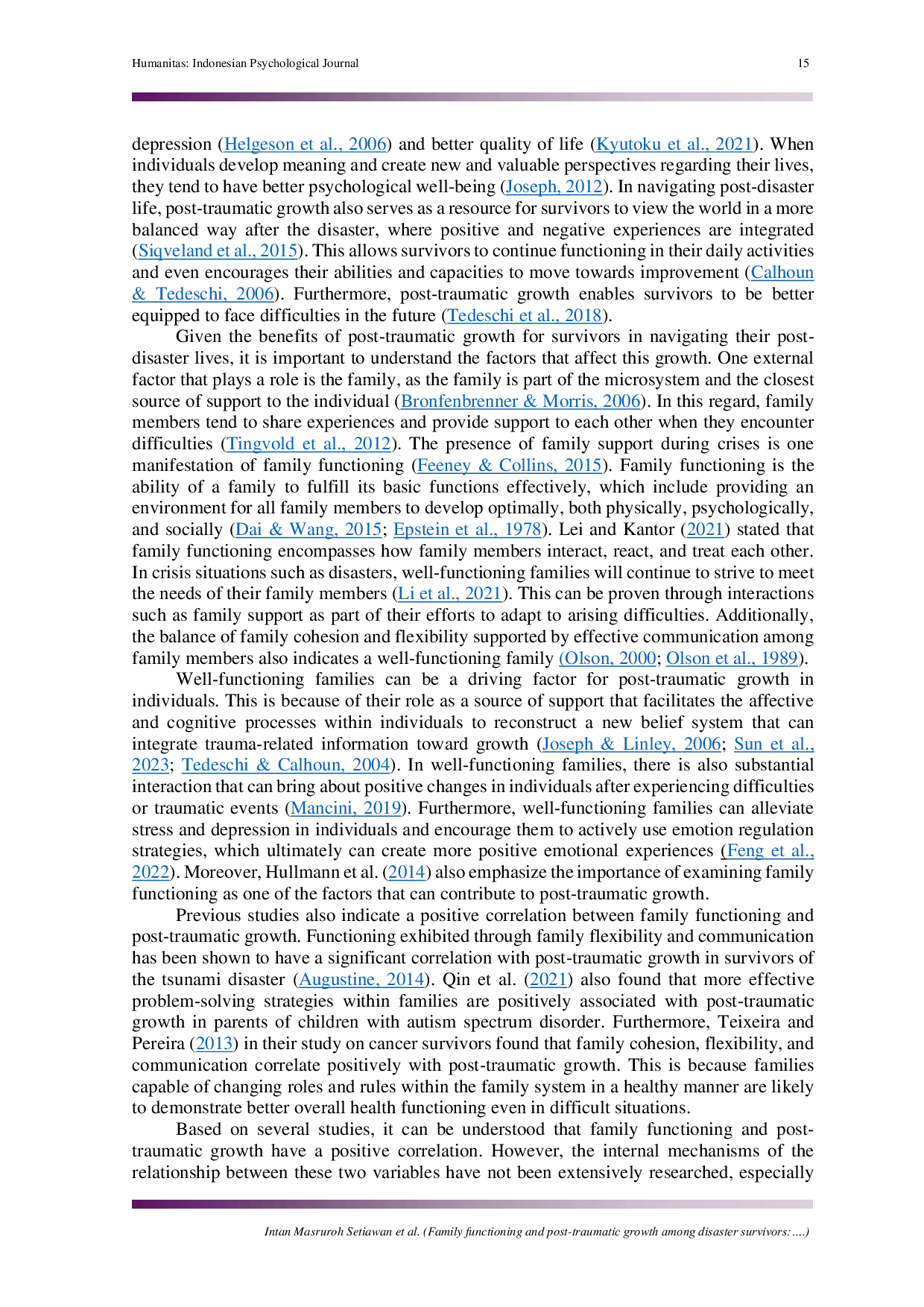JURIS Family functioning and post traumatic growth among disaster survivors The mediation role of hope