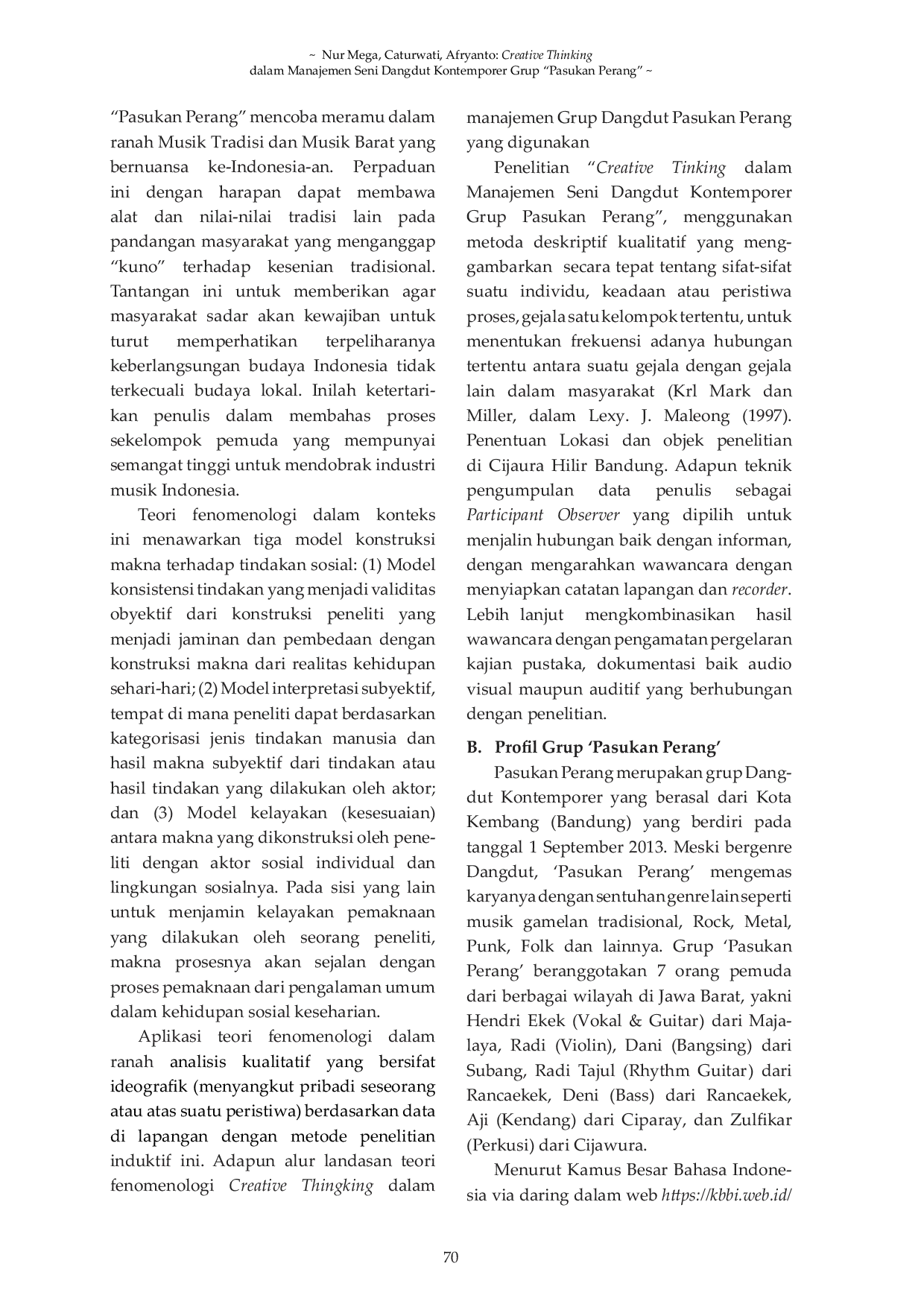 JURIS Creative Thinking dalam Manajemen Seni Dangdut Kontemporer Grup Pasukan Perang