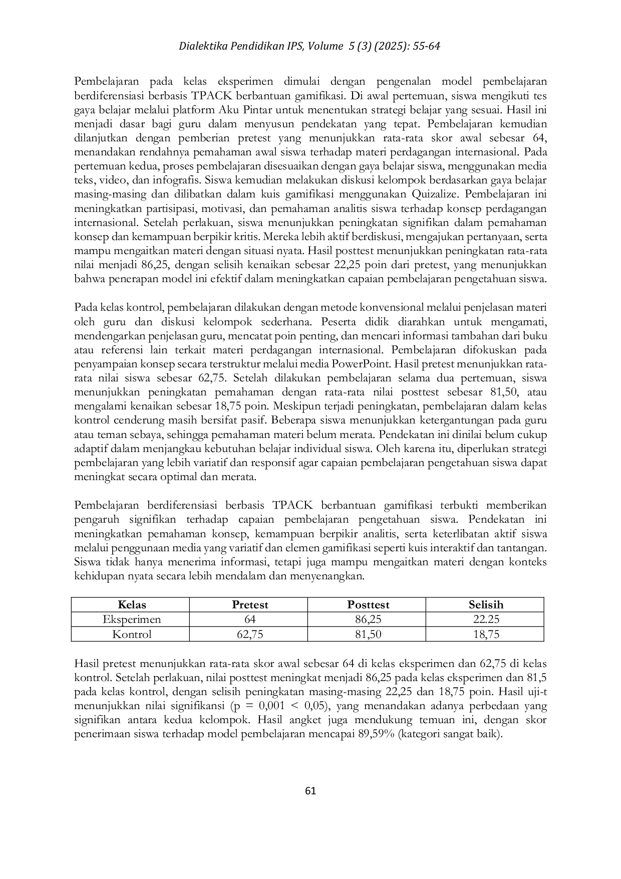 JURIS Pengaruh Pembelajaran Berdiferensiasi Berbasis TPACK Dengan Berbantuan Gamifikasi Terhadap Capaian Pembelajaran Pengetahuan Siswa Pada Mata Pelajaran IPS Kelas VIII Di SMPN 1 Mojowarno