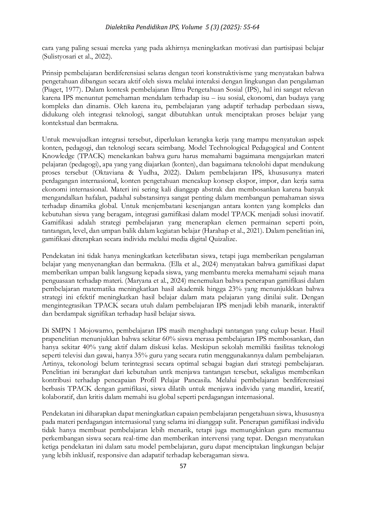 JURIS Pengaruh Pembelajaran Berdiferensiasi Berbasis TPACK Dengan Berbantuan Gamifikasi Terhadap Capaian Pembelajaran Pengetahuan Siswa Pada Mata Pelajaran IPS Kelas VIII Di SMPN 1 Mojowarno