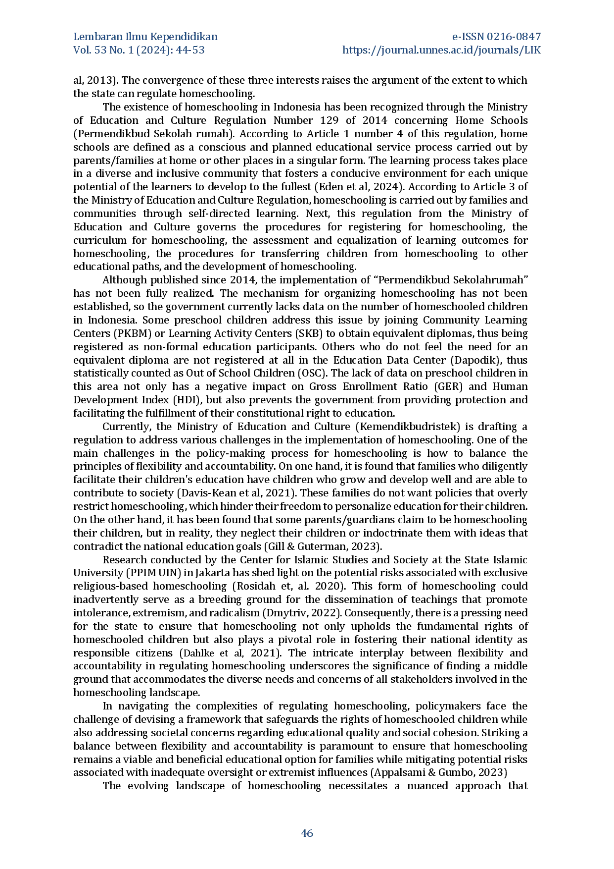 juris Aligning the Principles of Flexibility and Accountability in the Design of Homeschooling Implementation Policies