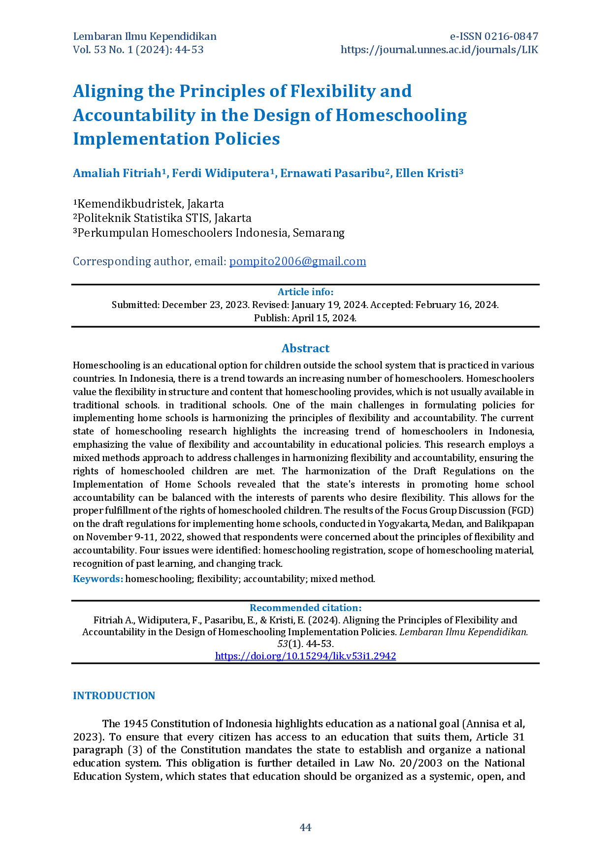 juris Aligning the Principles of Flexibility and Accountability in the Design of Homeschooling Implementation Policies