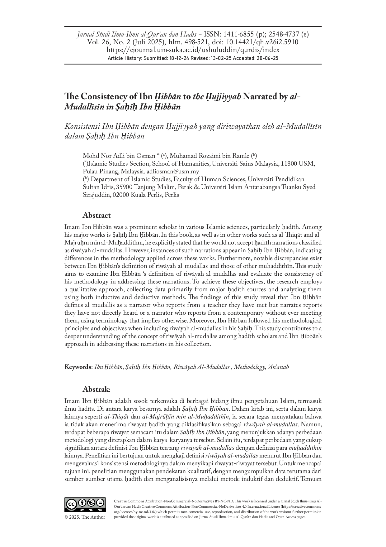 JURIS The Consistency of Ibn ibbAn to the ujjiyyah Narrated by al Mudallsn in auu Ibn ibbAn