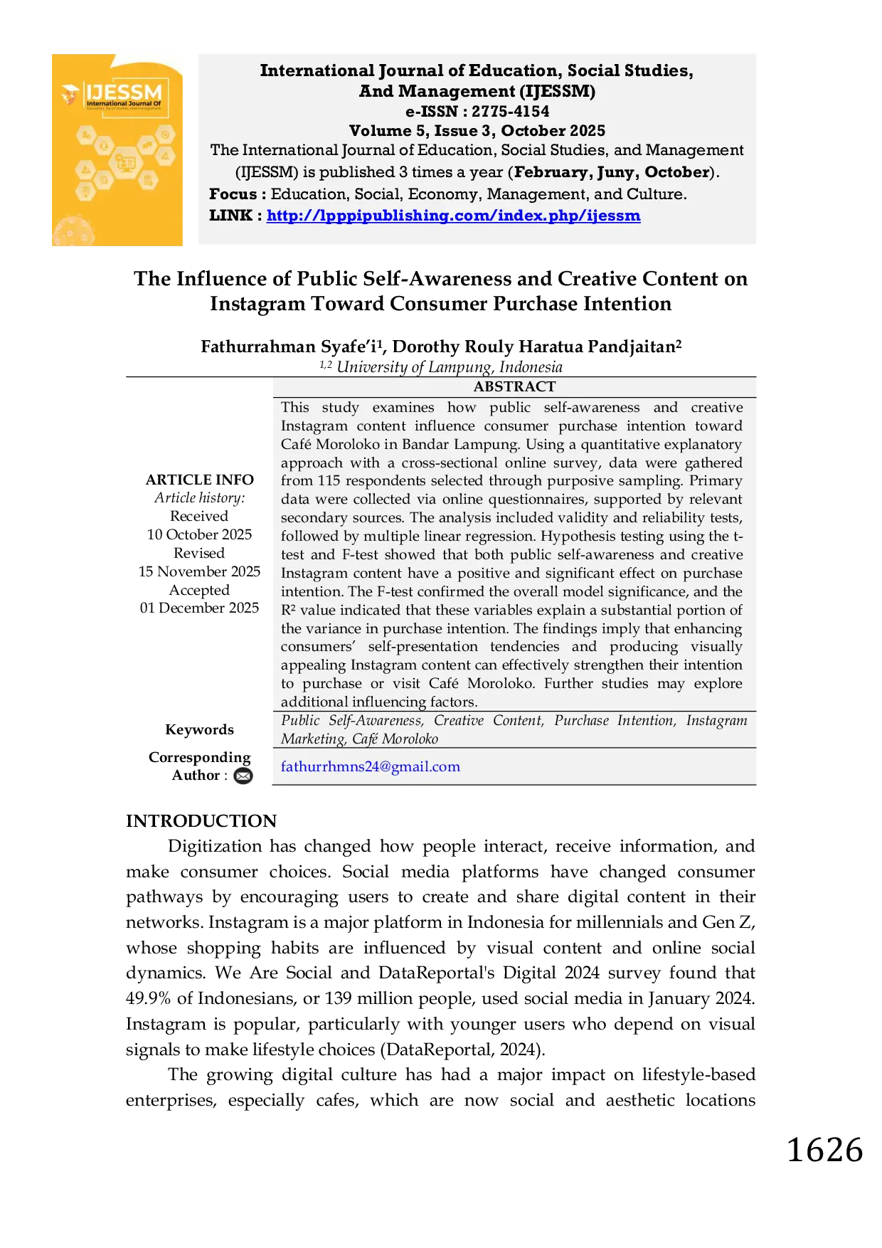 JURIS The Influence of Public Self Awareness and Creative Content on Instagram Toward Consumer Purchase Intention