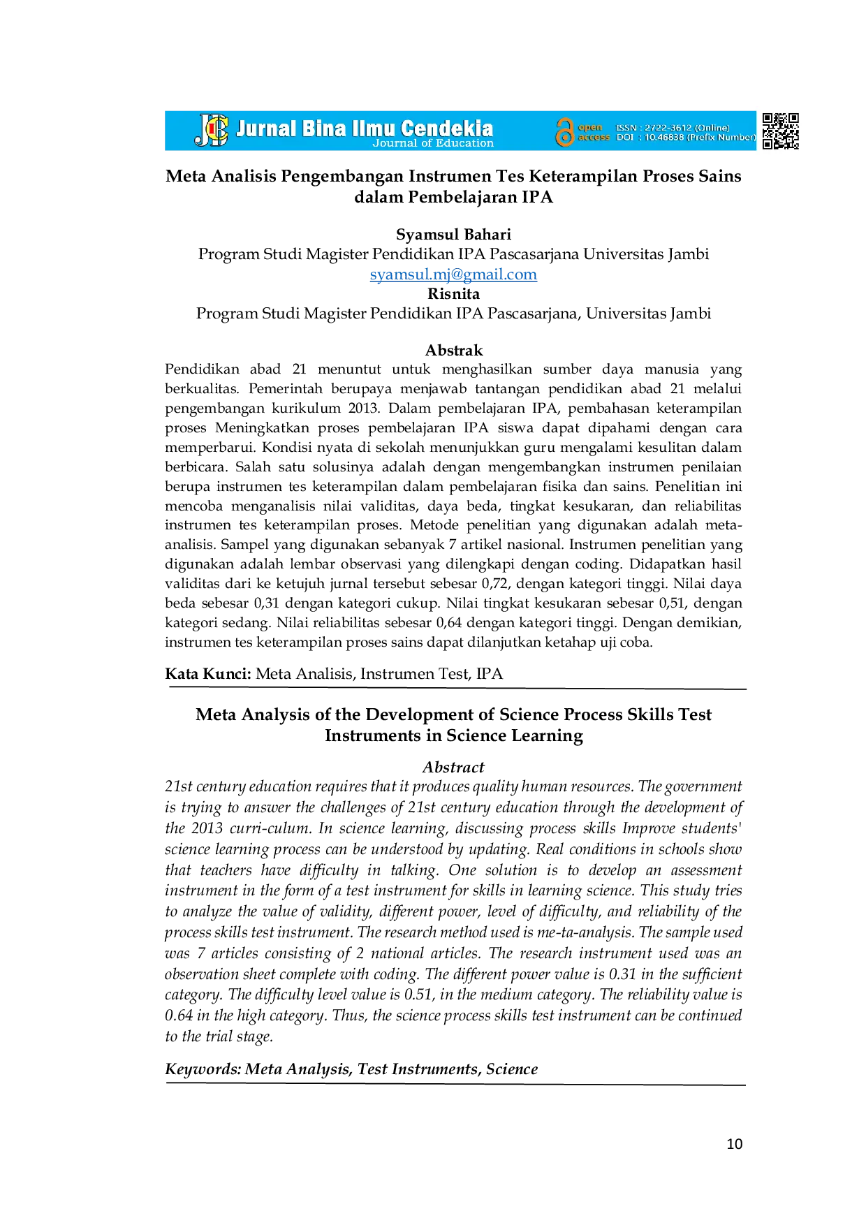 JURIS The Meta Analisis Pengembangan Instrumen Tes Keterampilan Proses Sains dalam Pembelajaran IPA