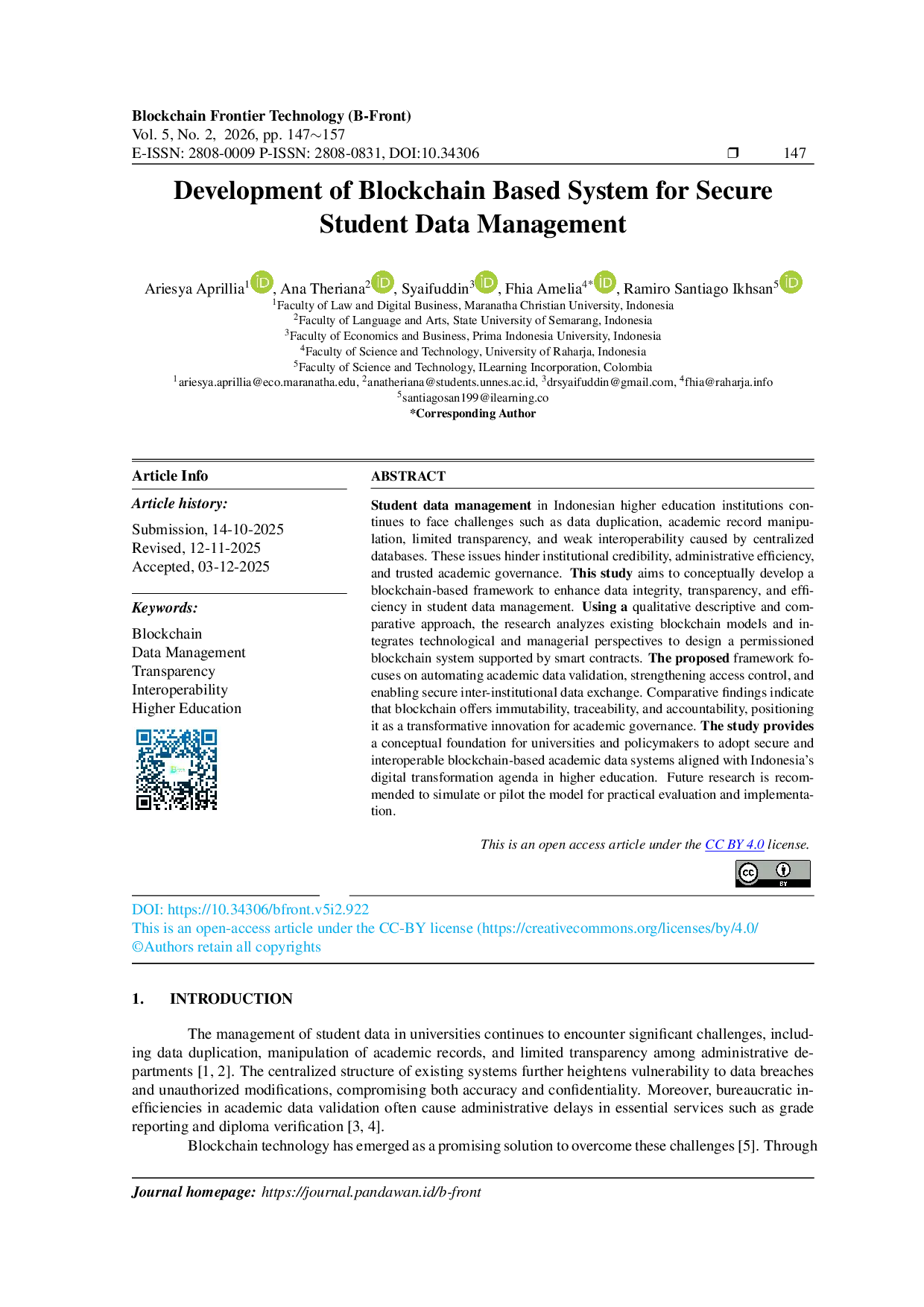 JURIS Development of Blockchain Based System for Secure Student Data Management