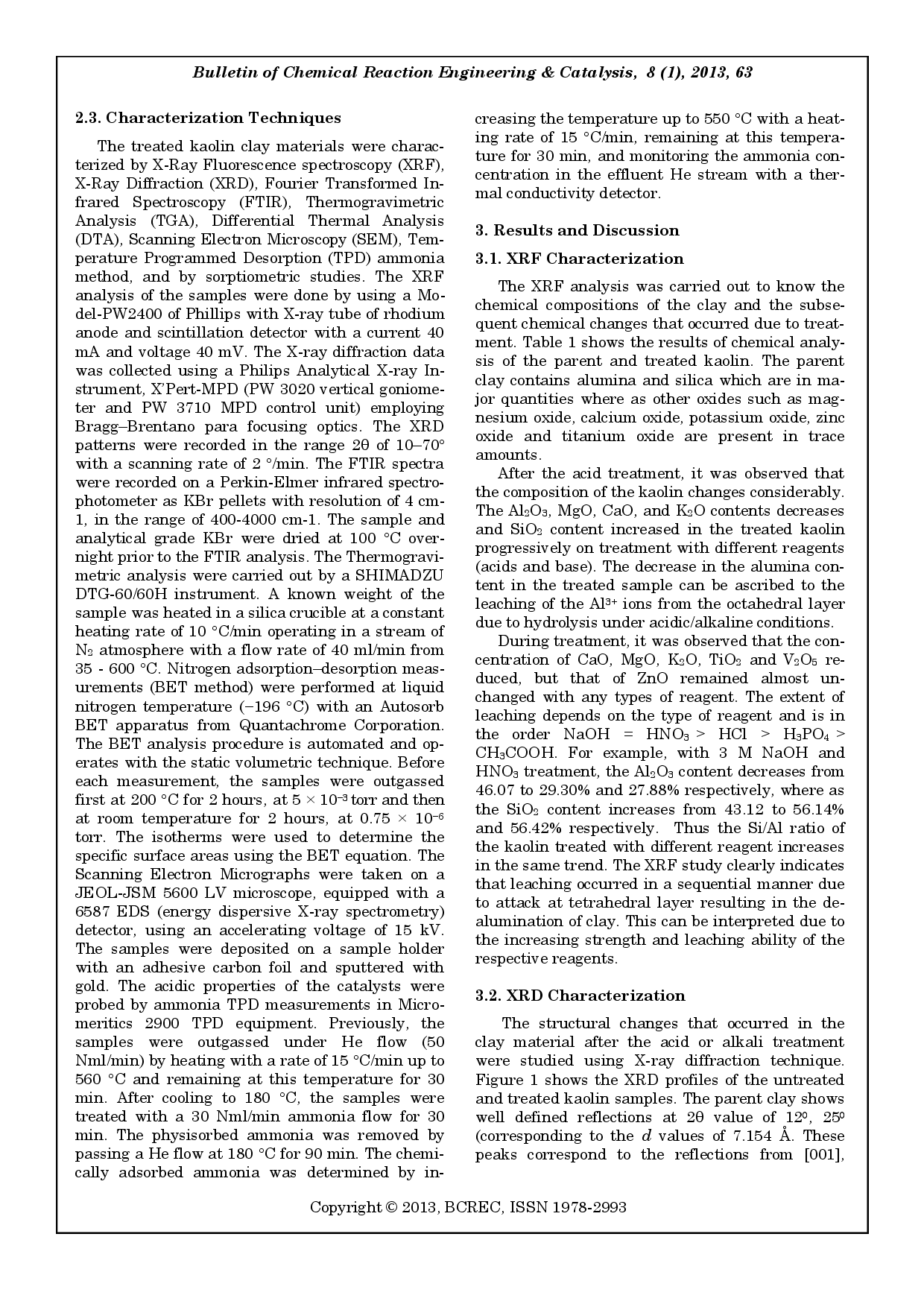 juris Preparation and Characterization of Acid and Alkaline Treated Kaolin Clay