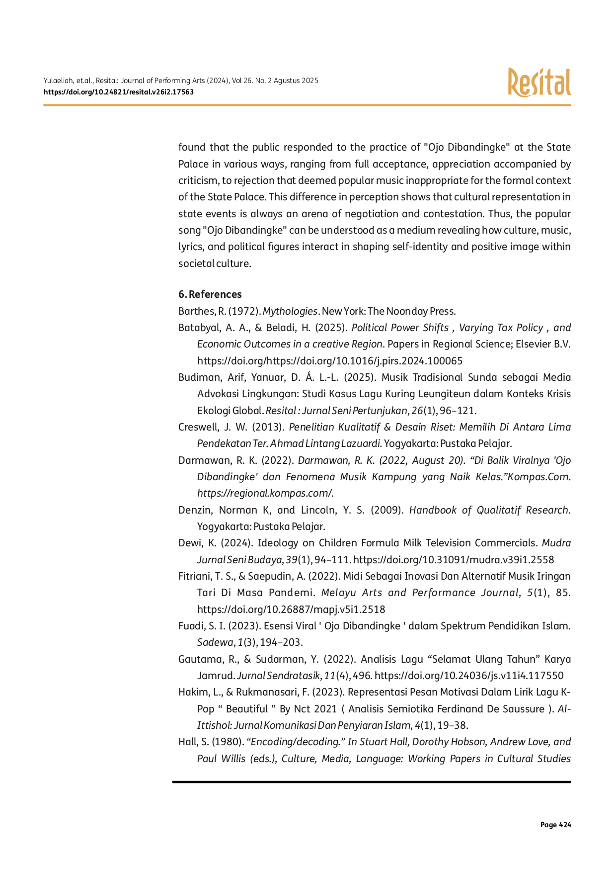JURIS Representation of Identity and Politics in the Song Ojo Dibandingke at the 77th Indonesian Independence Day State Ceremony at the State Palace