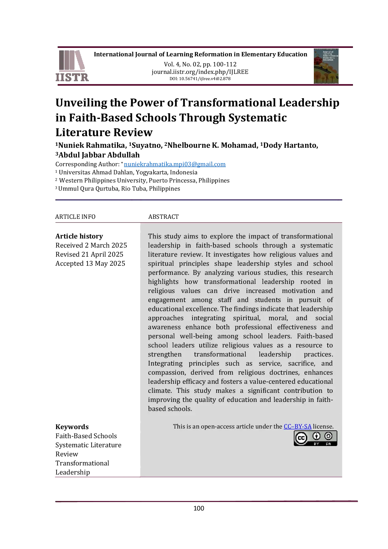 JURIS Unveiling the Power of Transformational Leadership in Faith Based Schools Through Systematic Literature Review