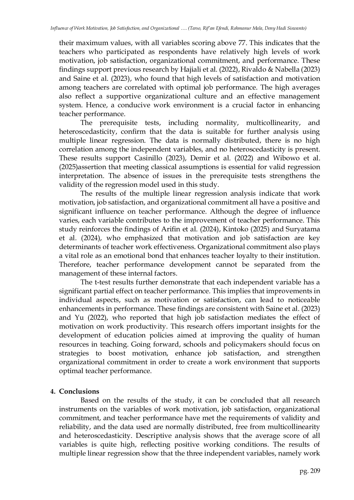 JURIS Influence of Work Motivation Job Satisfaction and Organizational Commitment on Muhammadiyah High School Teacher Performance