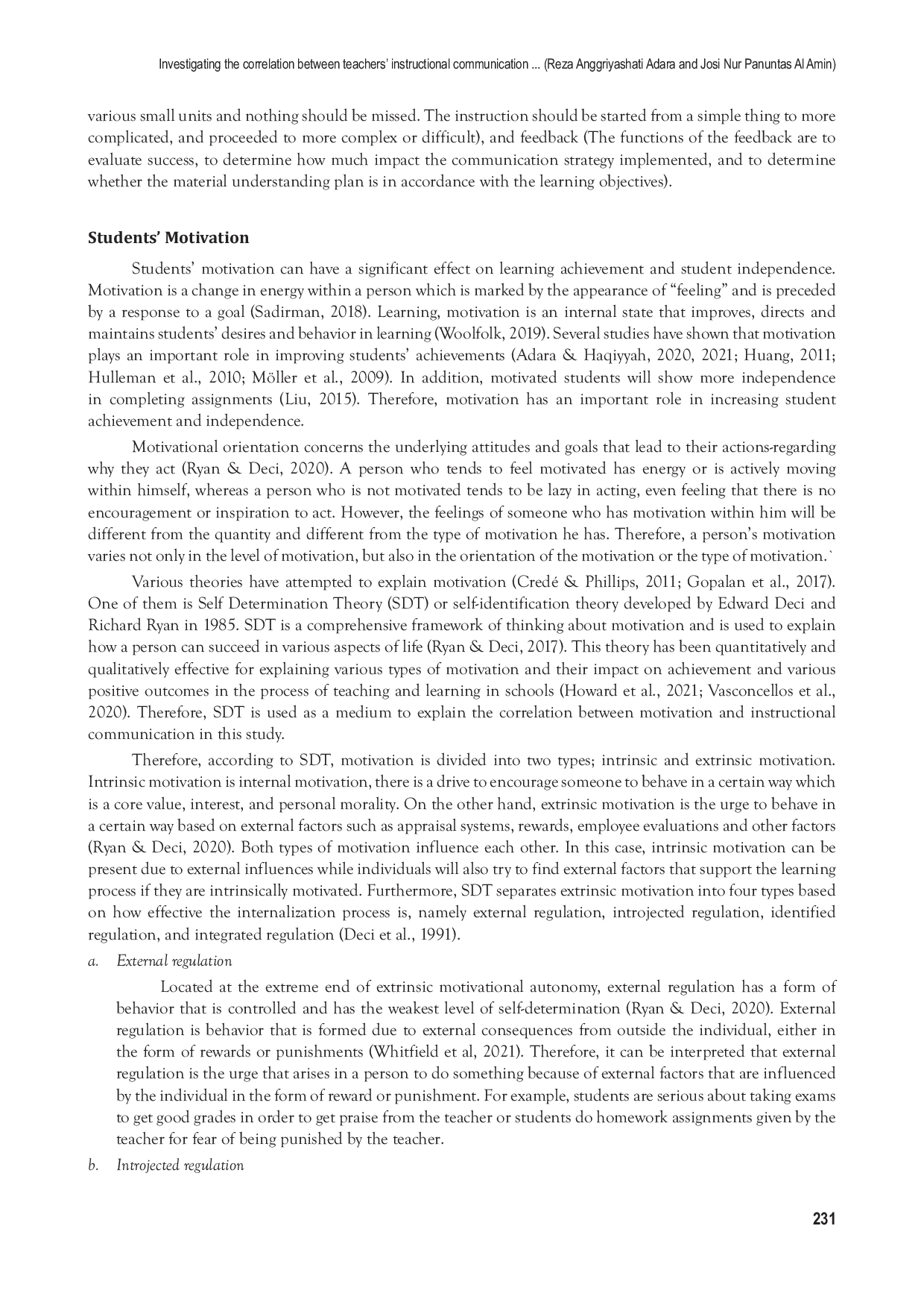 JURIS Investigating the correlation between teachers instructional communication and students motivation A quantitative study