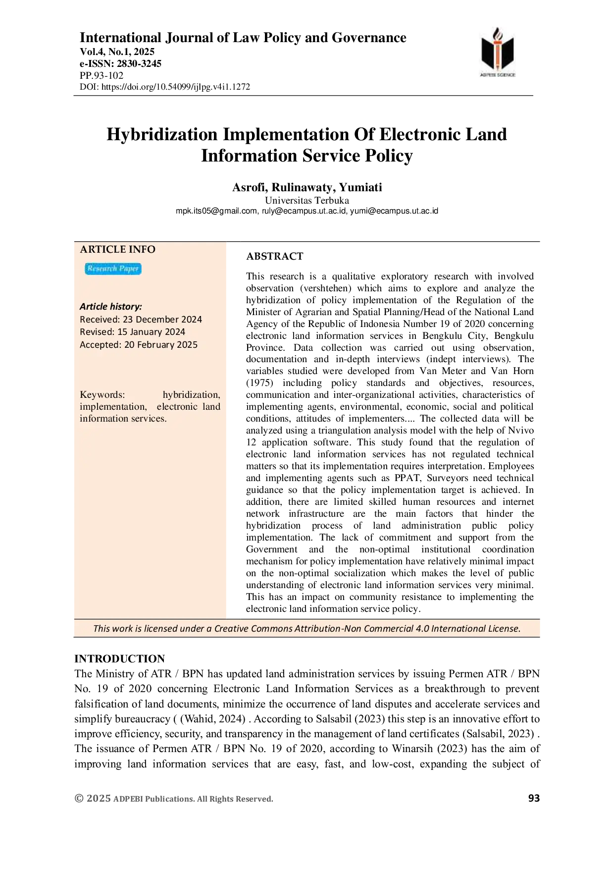 JURIS Hybridization Implementation Of Electronic Land Information Service Policy