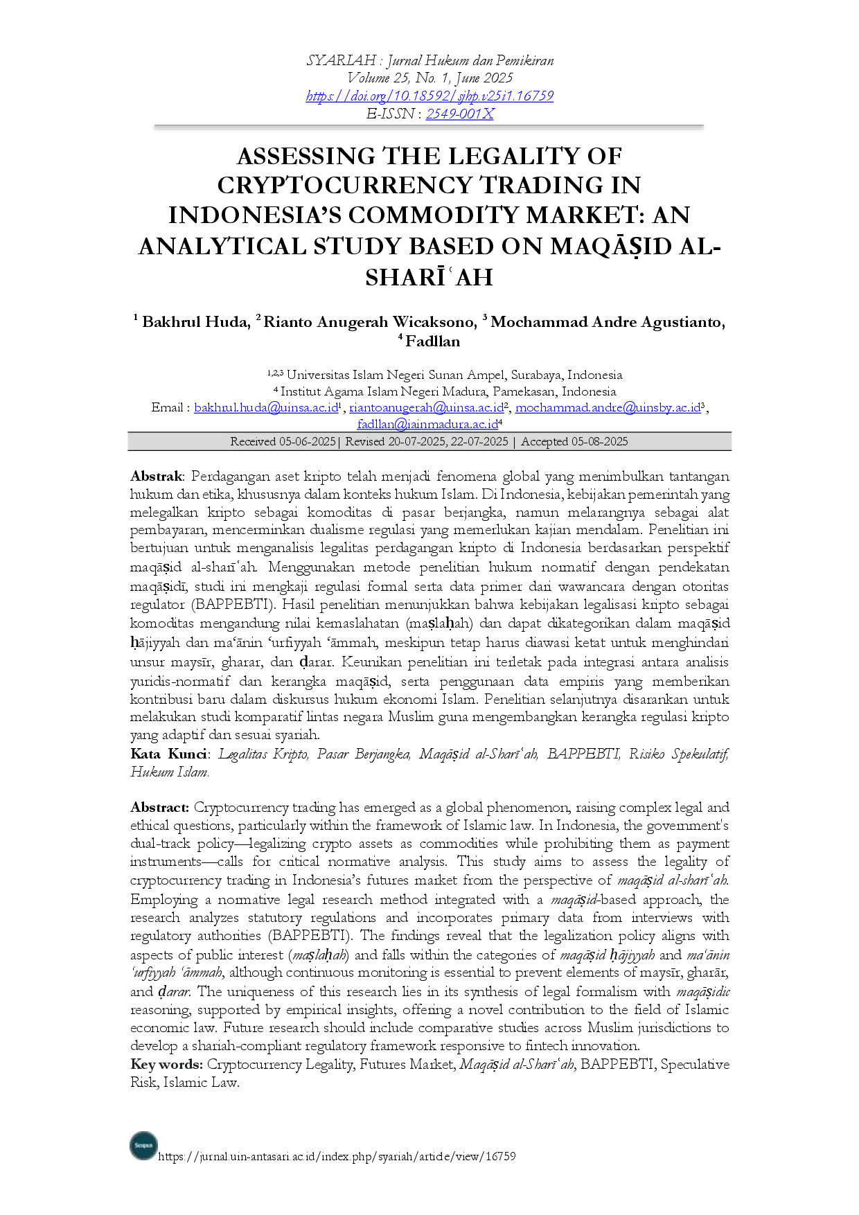 juris Assessing the Legality of Cryptocurrency Trading in Indonesia s Commodity Market An Analytical Study Based on MaqAid Al Sharah