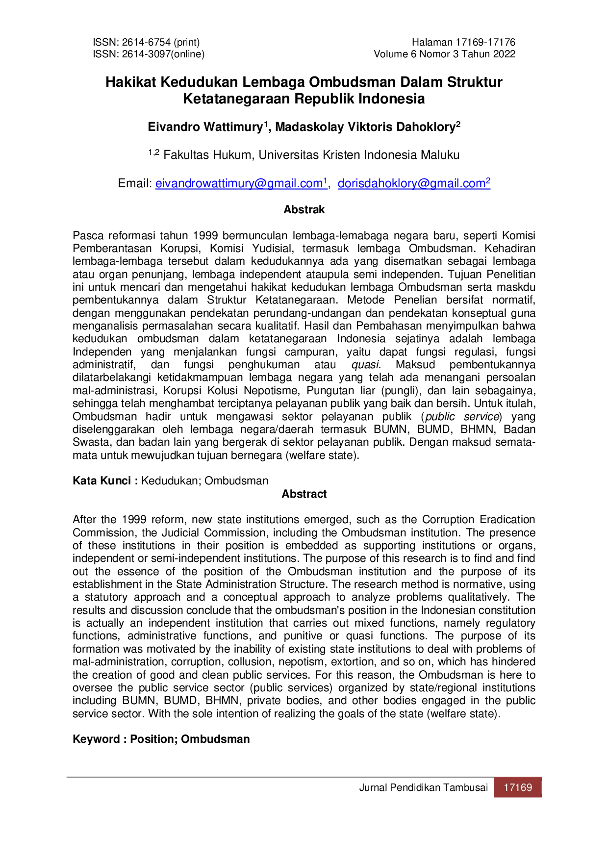 JURIS Hakikat Kedudukan Lembaga Ombudsman Dalam Struktur Ketatanegaraan Republik Indonesia