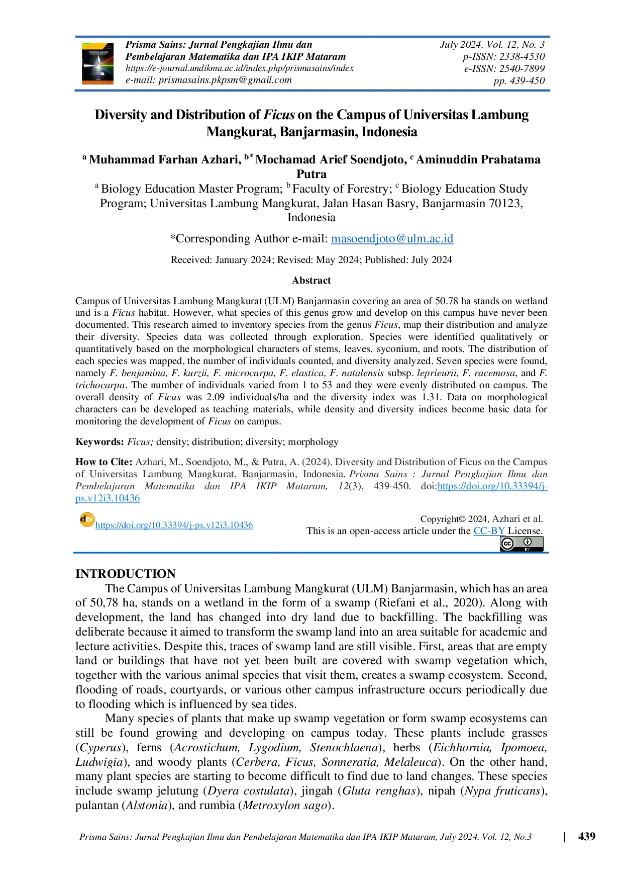 JURIS Diversity and Distribution of Ficus on the Campus of Universitas Lambung Mangkurat Banjarmasin Indonesia