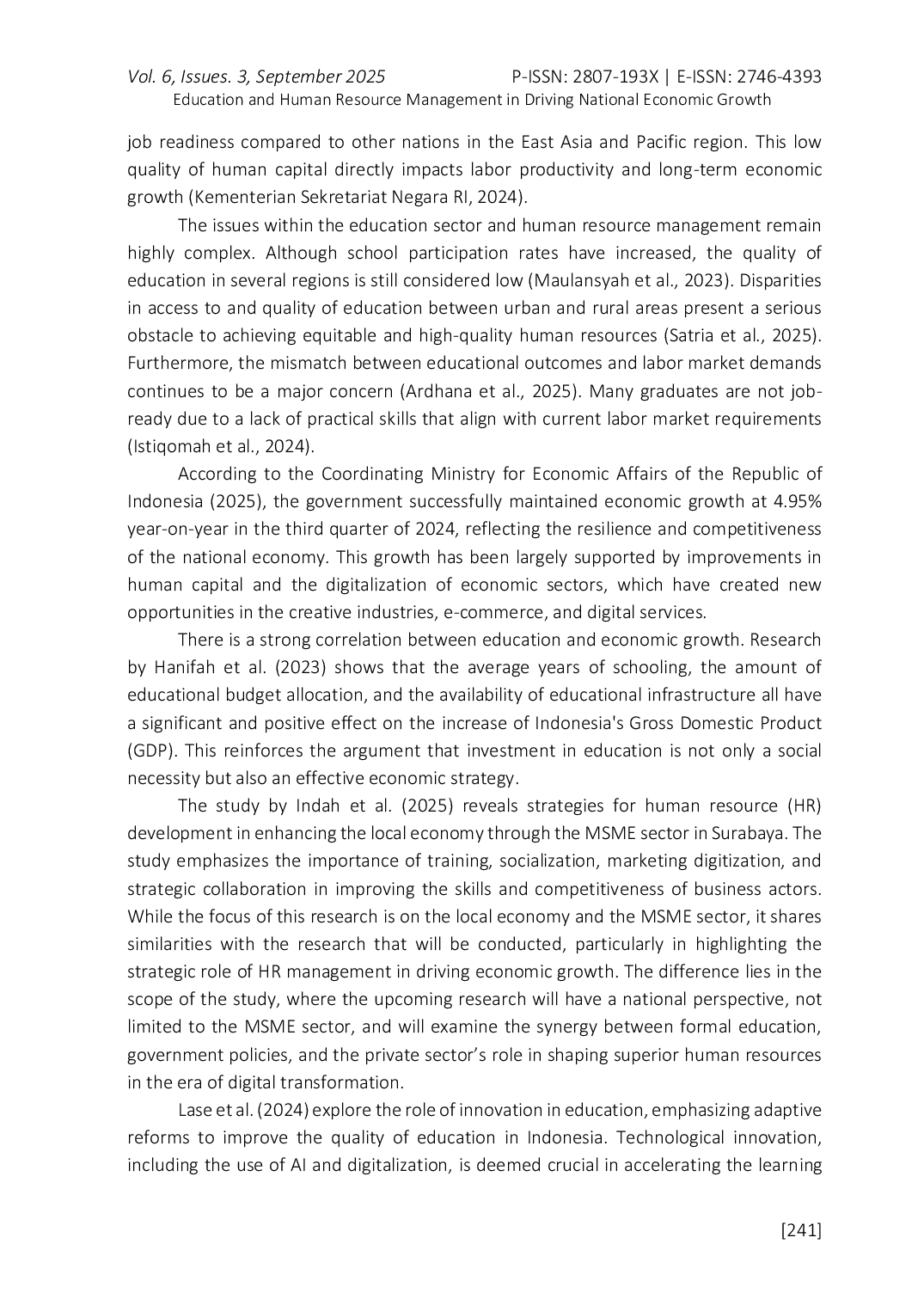 JURIS Education and Human Resource Management in Driving National Economic Growth