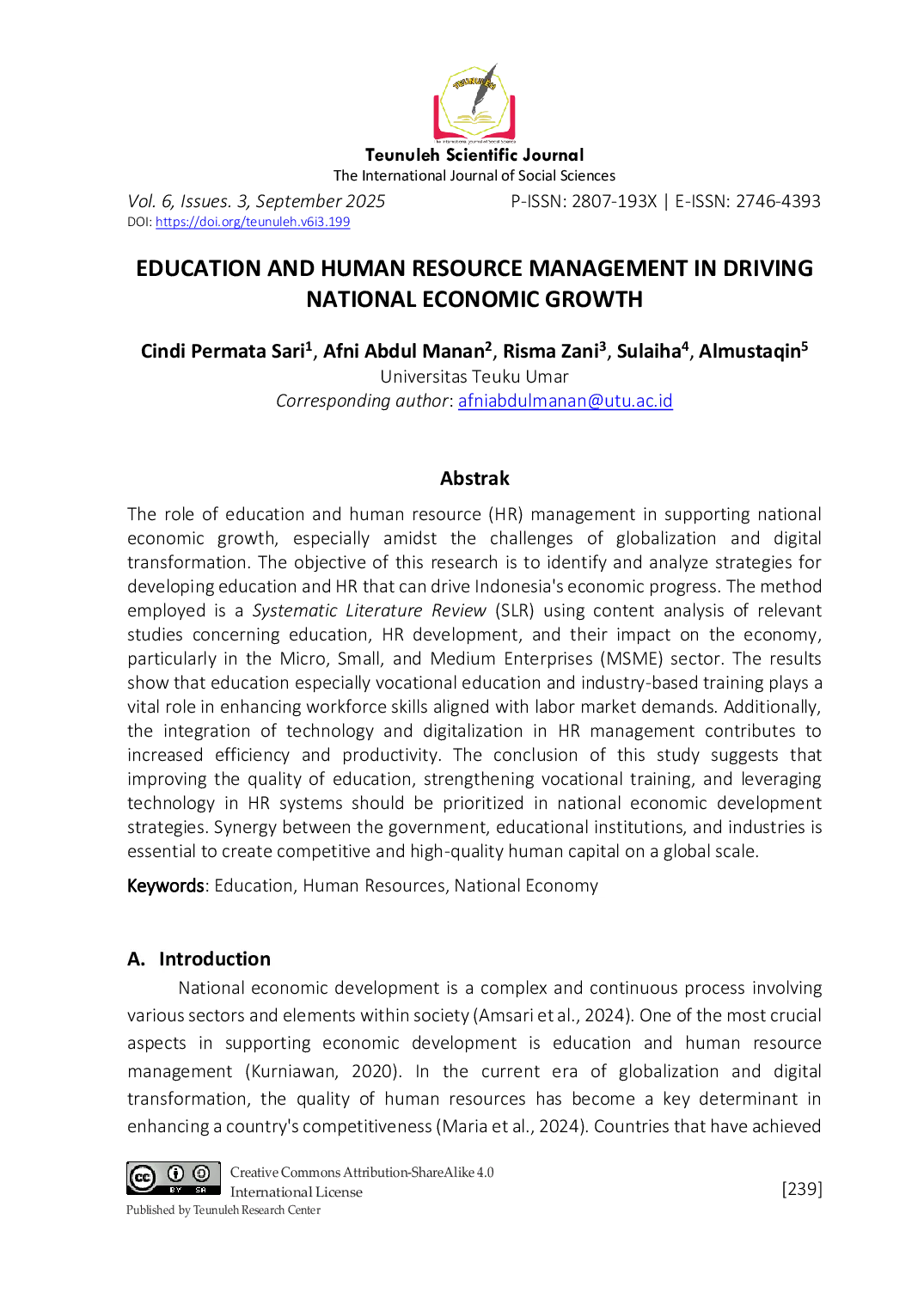 JURIS Education and Human Resource Management in Driving National Economic Growth