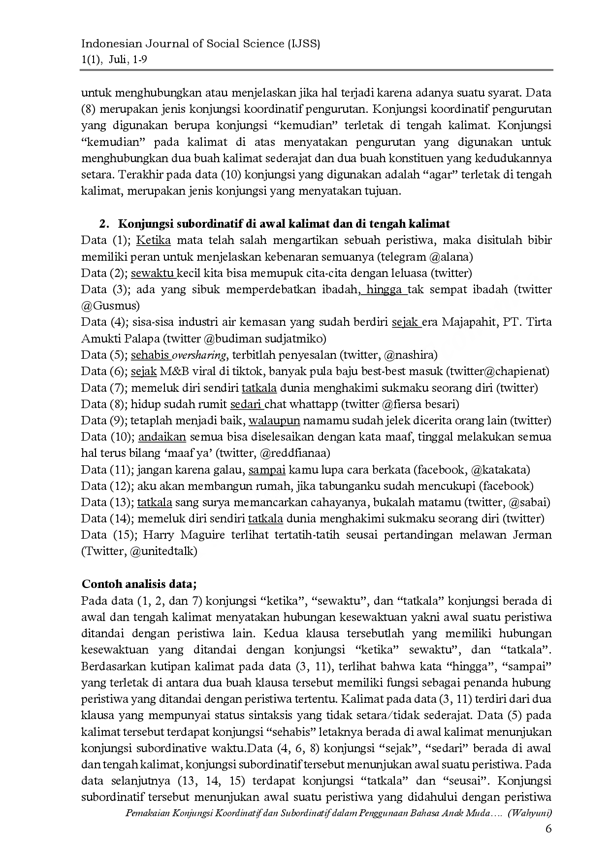 juris Pemakaian Konjungsi Koordinatif dan Subordinatif dalam Penggunaan Bahasa Anak Muda di Media Sosial