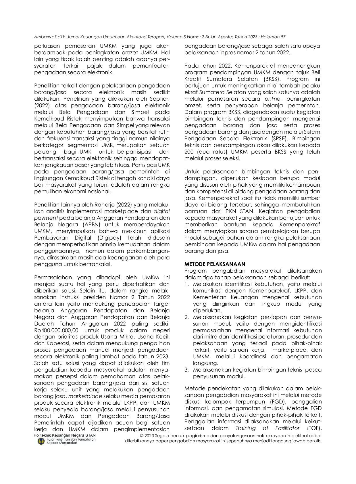 JURIS Penyusunan Modul Pengadaan Barang dan Jasa Pemerintah bagi UMKM di Palembang Sumatera Selatan