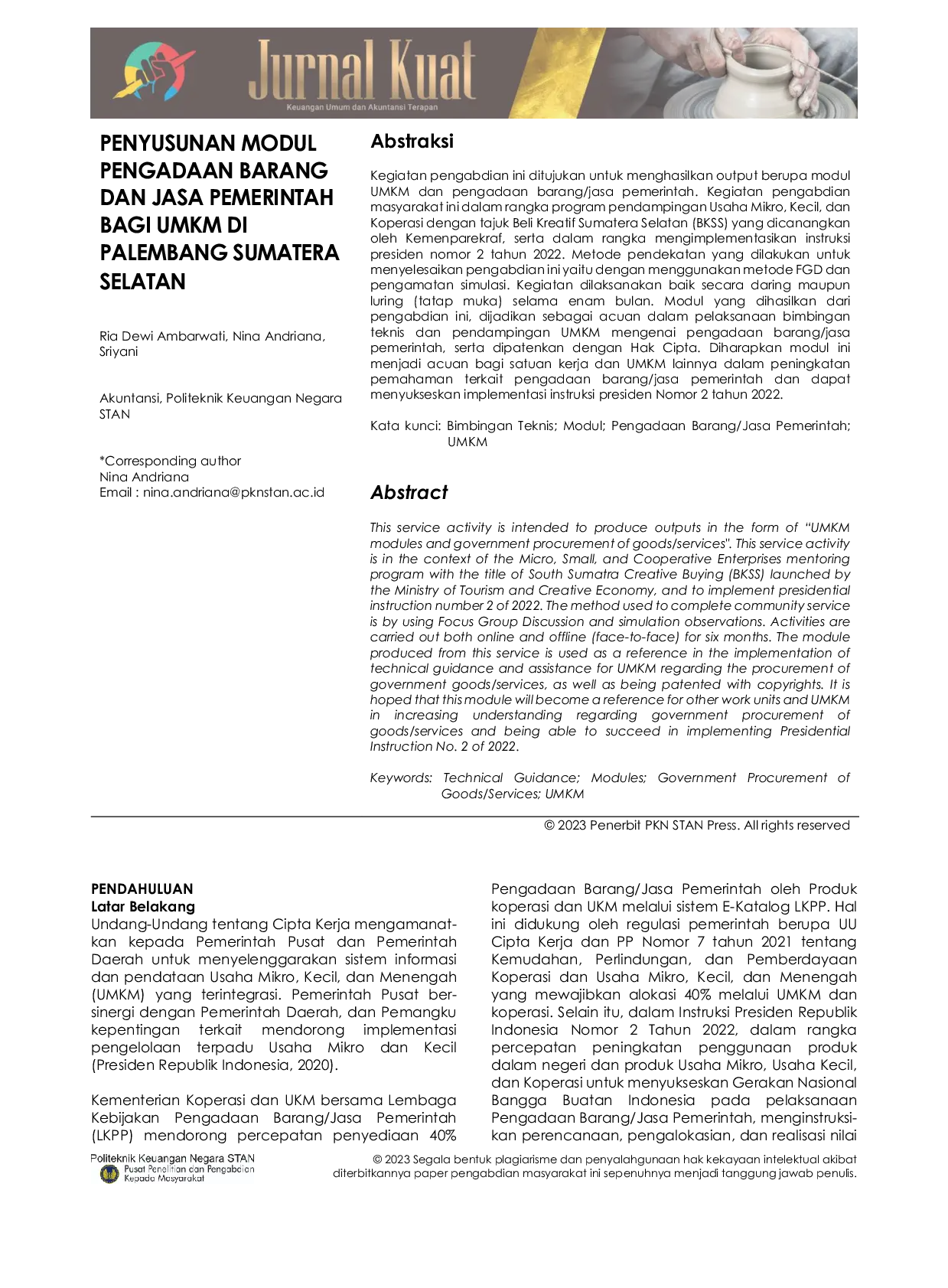 JURIS Penyusunan Modul Pengadaan Barang dan Jasa Pemerintah bagi UMKM di Palembang Sumatera Selatan