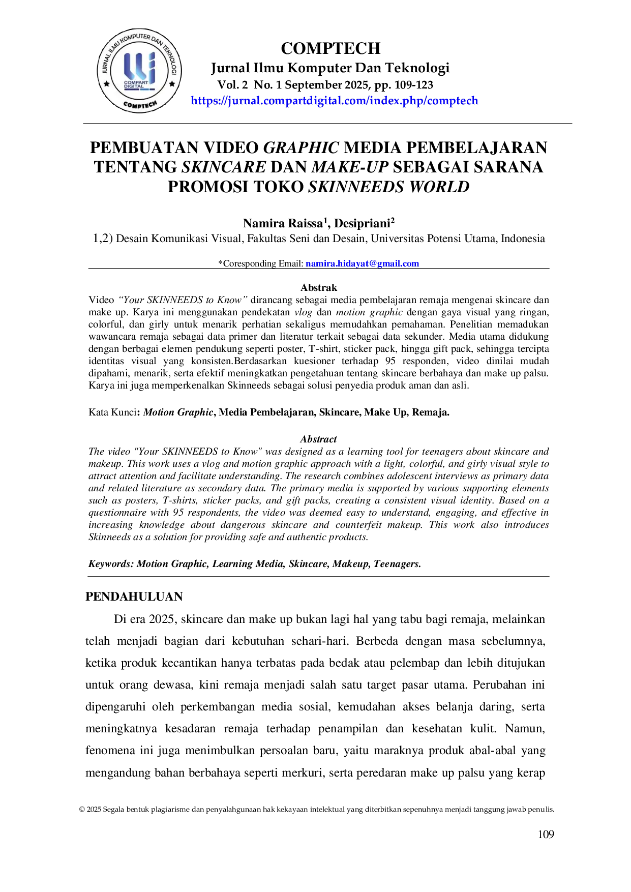 JURIS Pembuatan Video Graphic Media Pembelajaran Tentang Skincare Dan Make Up Sebagai Sarana Promosi Toko Skinneeds World