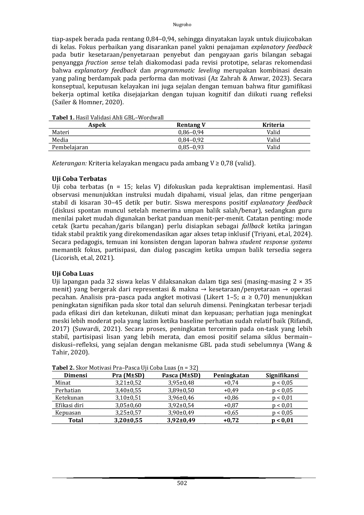 JURIS Pengembangan Game Based Learning Berbantuan Wordwall Dalam Pembelajaran Matematika Materi Pecahan Untuk Meningkatkan Motivasi Belajar Siswa Kelas V Sekolah Dasar