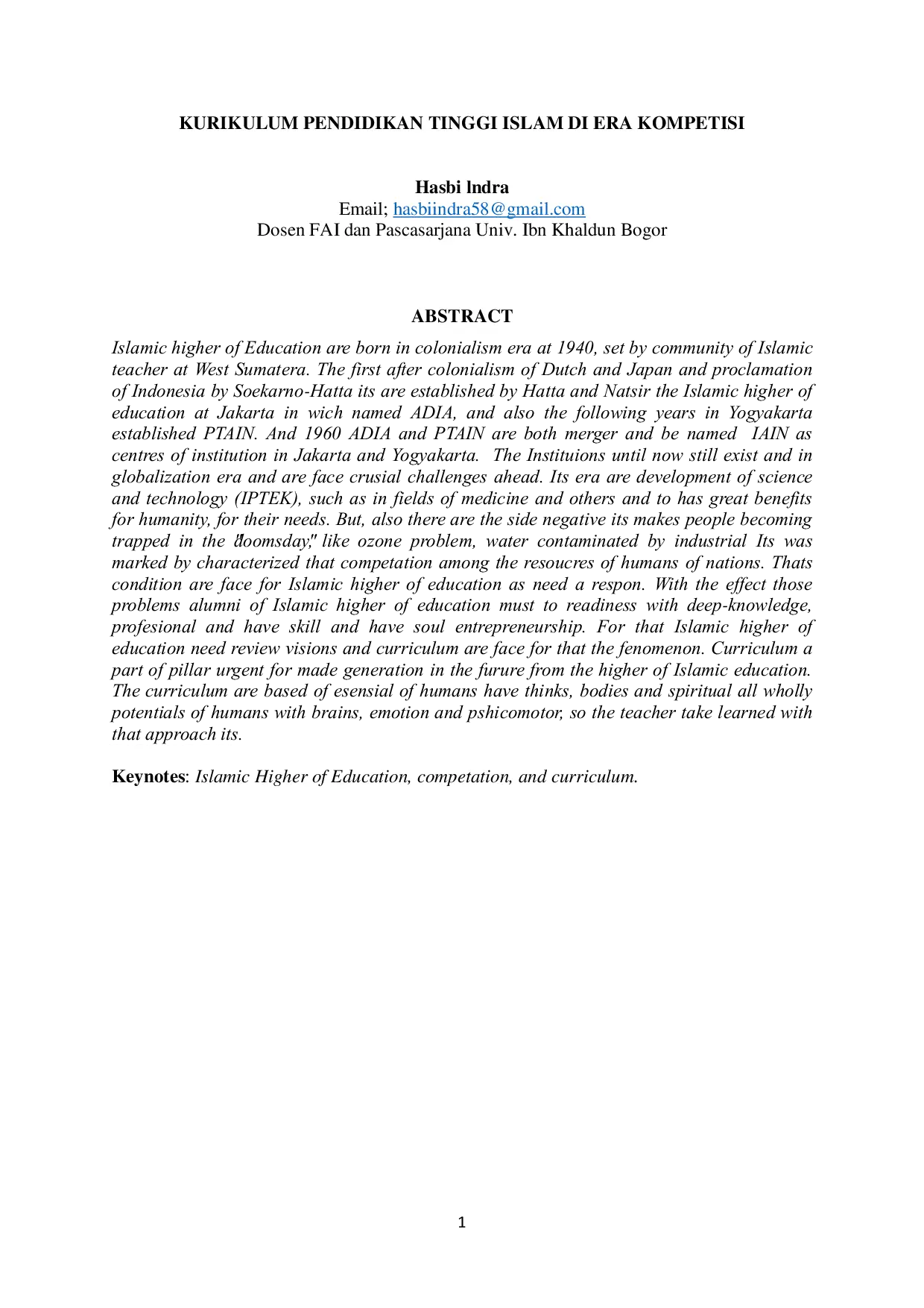 JURIS Kurikulum Pendidikan Tinggi Islam Di Era Kompetisi