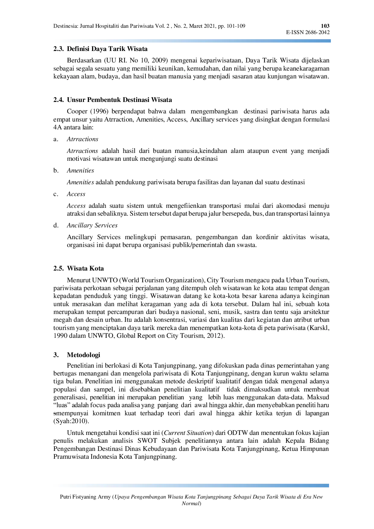 JURIS Upaya Pengembangan Wisata Kota Tanjungpinang Sebagai Daya Tarik Wisata di Era New Normal