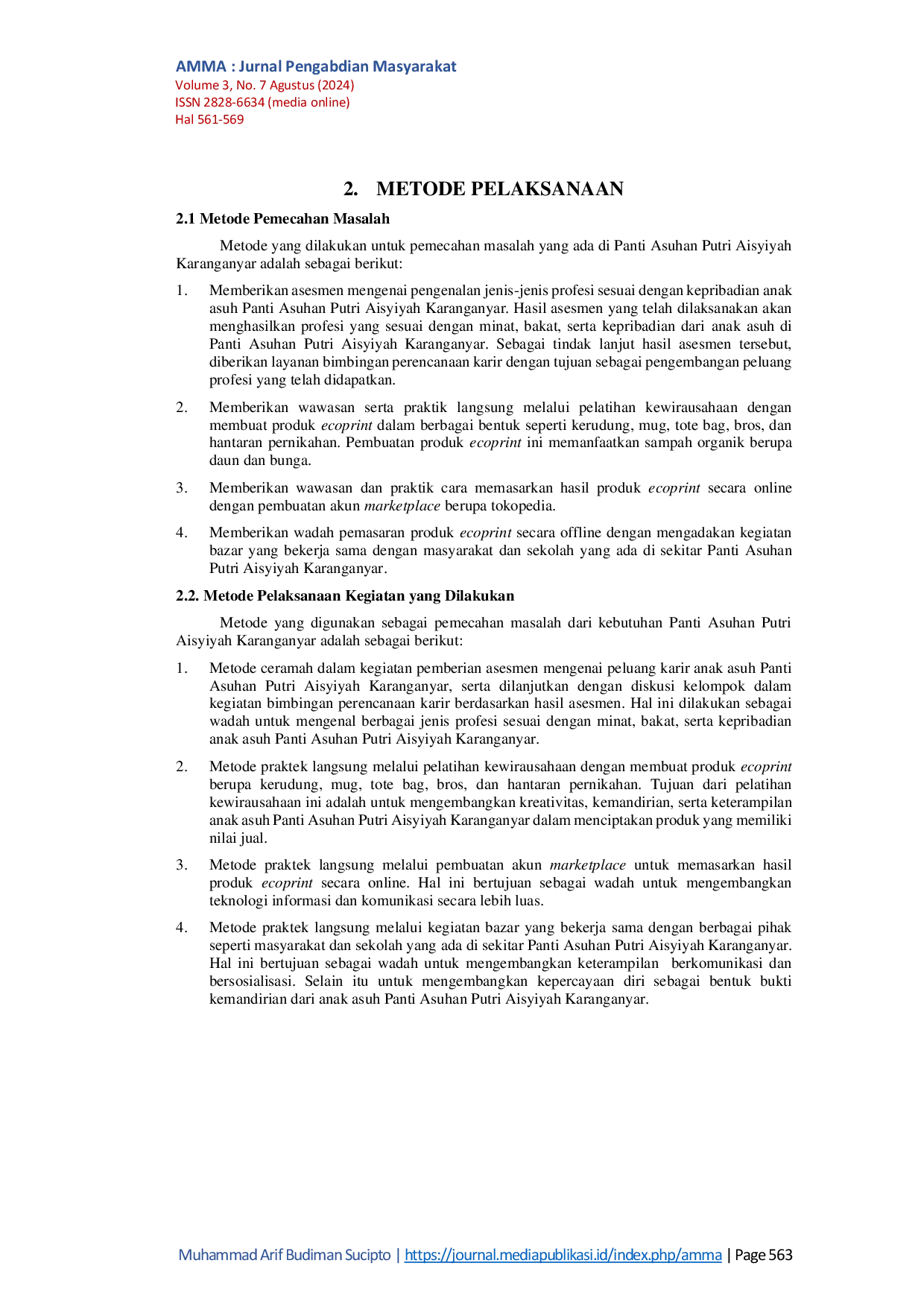 JURIS Literasi Entrepreneurship Untuk Meningkatkan Kemandirian Di Panti Asuhan Putri Aisyiyah Karanganyar