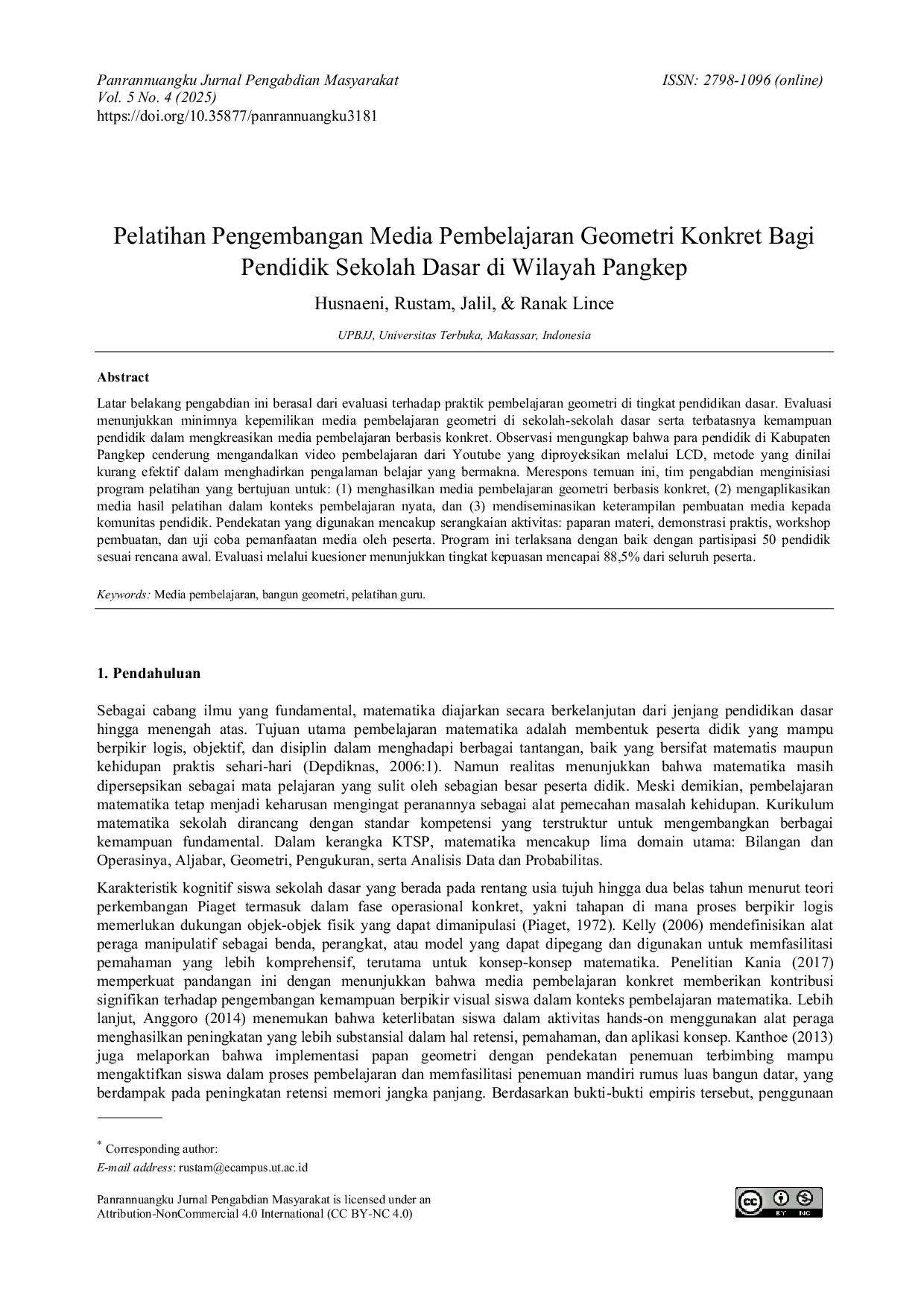 JURIS Pelatihan Pengembangan Media Pembelajaran Geometri Konkret Bagi Pendidik Sekolah Dasar di Wilayah Pangkep