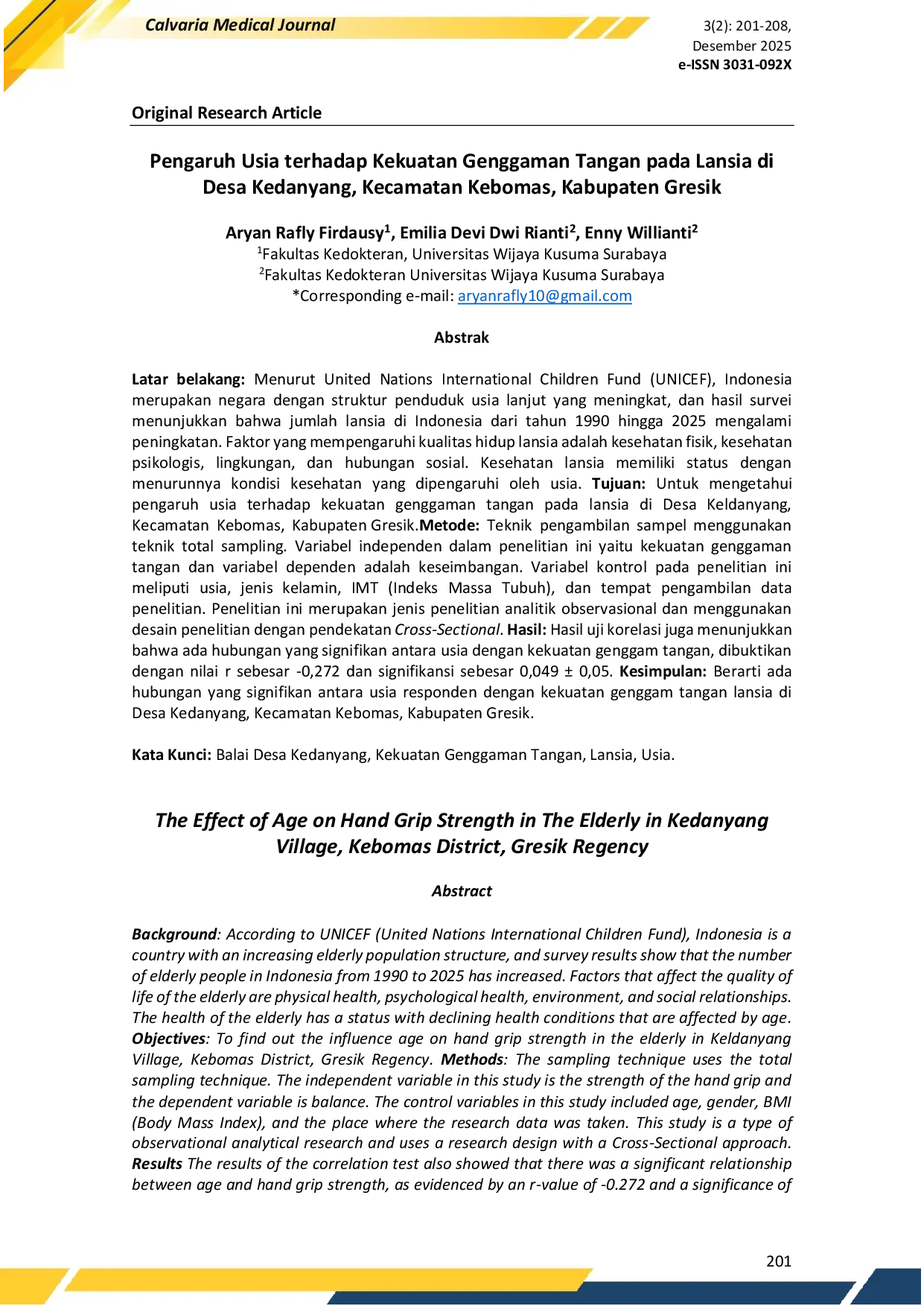 JURIS Pengaruh Usia Terhadap Kekuatan Genggaman Tangan Pada Lansia Di Desa Kedanyang Kecamatan Kebomas Kabupaten Gresik