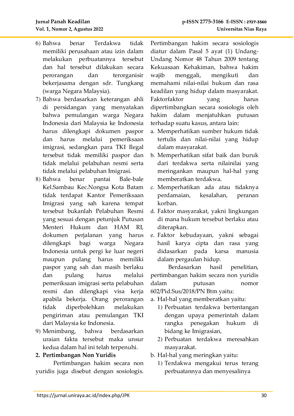 JURIS Pertimbangan Hakim Dalam Penjatuhan Pidana Denda Pada Tindak Pidana Penyelundupan Manusia